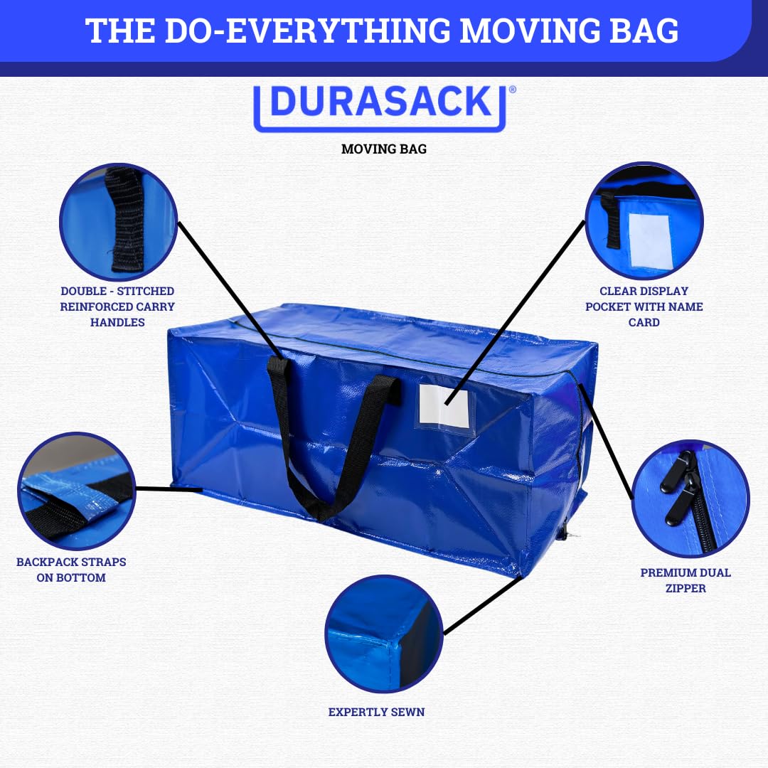 Durasack Heavy Duty Moving Bag Storage Container Duffle Bag With Zipper, Reinforced Carry Straps And Backpack Straps, Made Of Ru