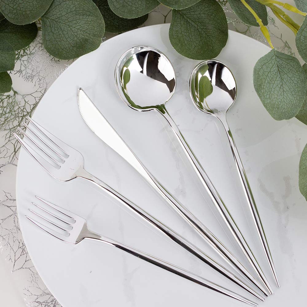Novelty Flatware Silver Salad Forks - 32 Pieces - Modern & Stylish Plastic Flatware For Chic Table Settings, Perfect For Parties