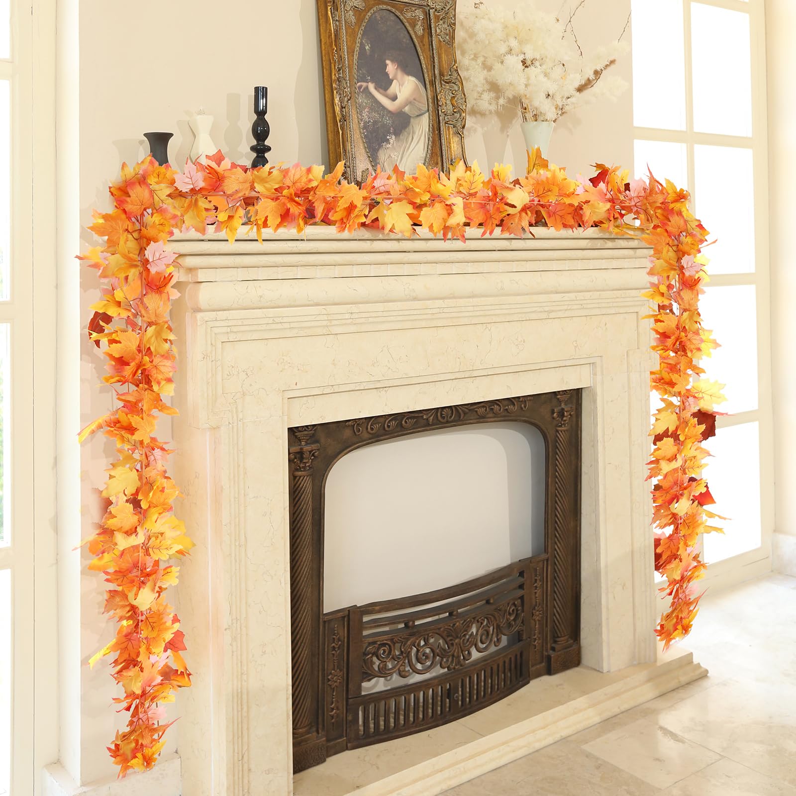 Joyhalo 6 Pack Fall Garland - Fall Leaves Garland,Fall Leaf Garland,Autumn Maple Leaf Garland Hanging Vine Outdoor Fall Decor Fo