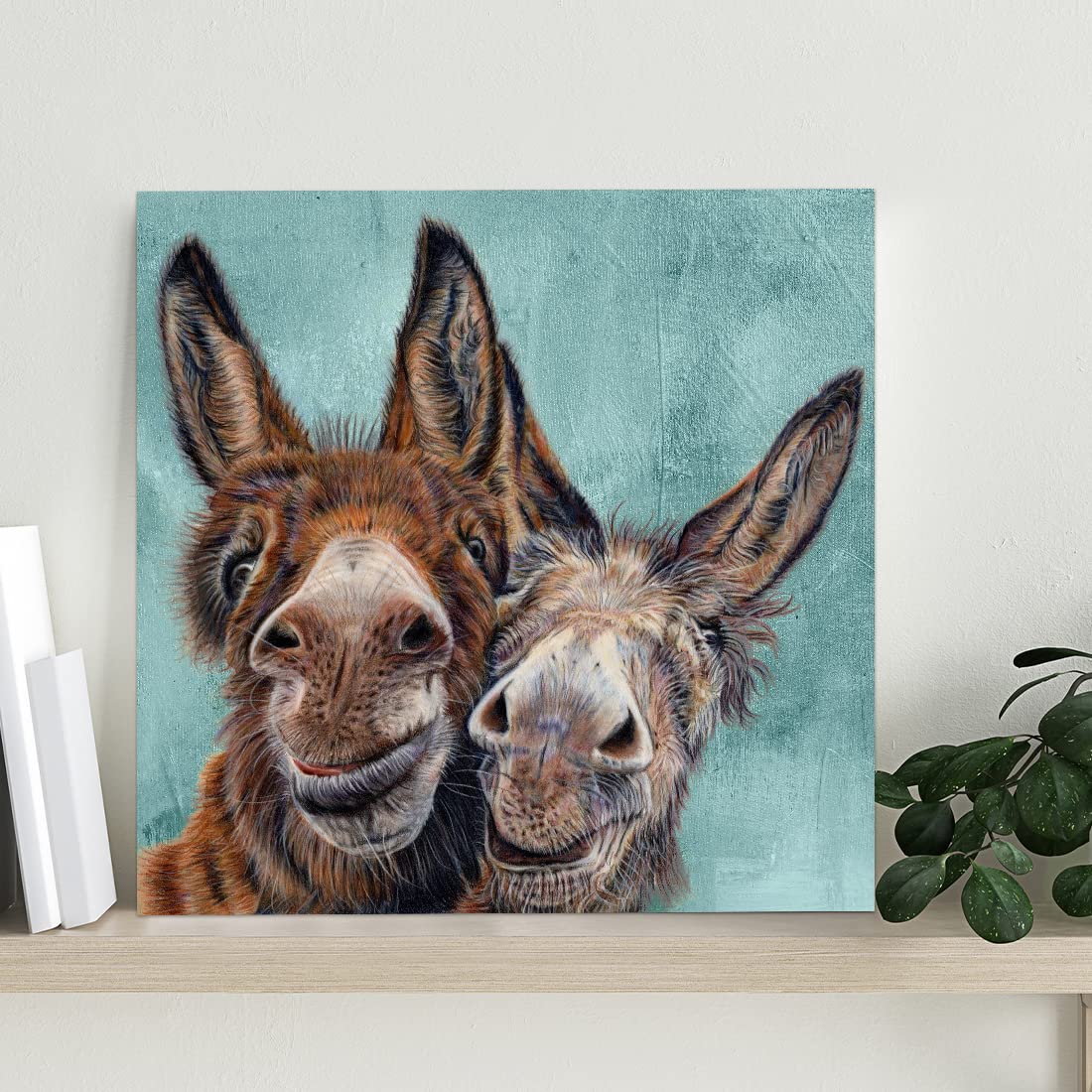 Soothan Country Farmhouse Donkey Canvas Pictures Prints Funny Animal Wall Decor Posters For Mens Boys Bedroom Office Rustic Farm