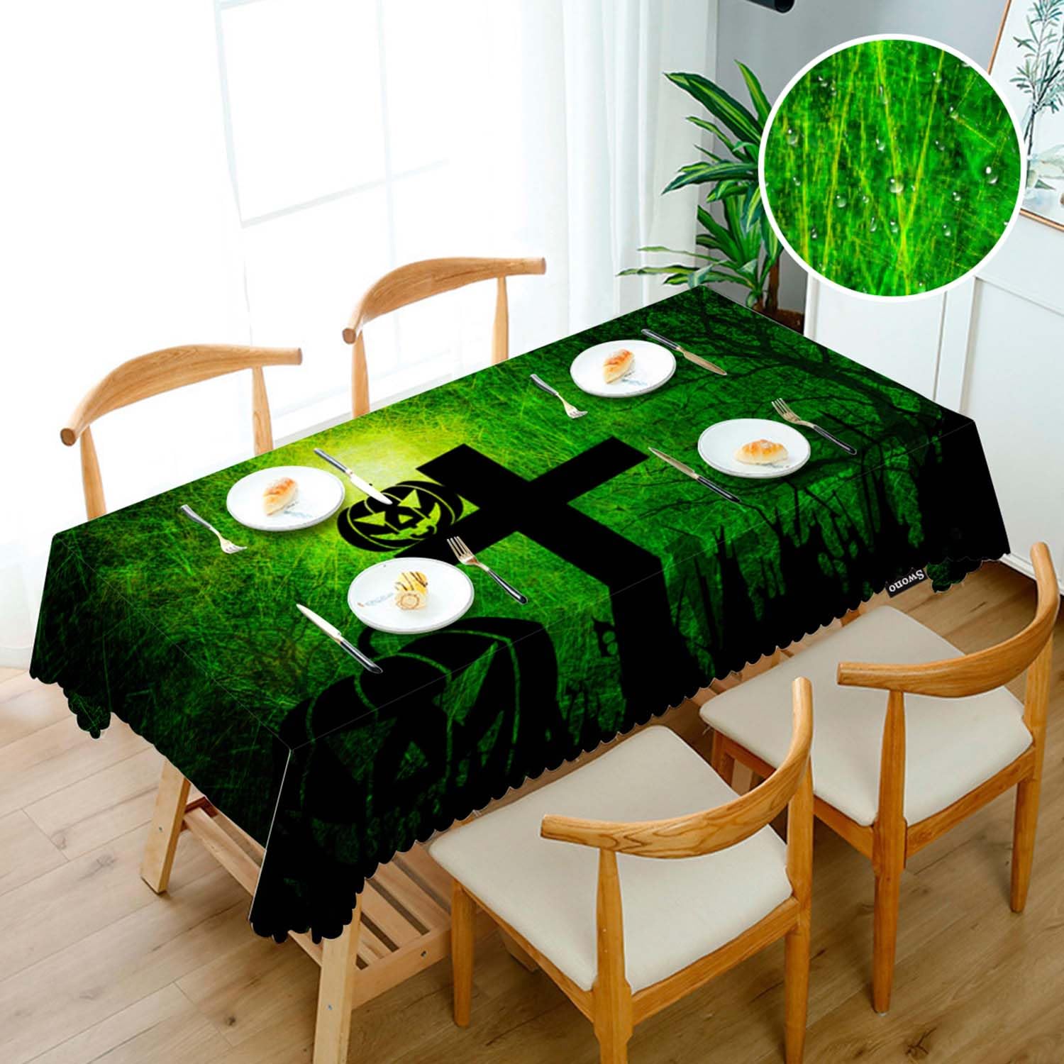 Swono Tablecloth Halloween, Halloween Cross Grave Pumpkin Table Cloth For Kitchen Dining Tabletop Decoration Parties Weddings, 5