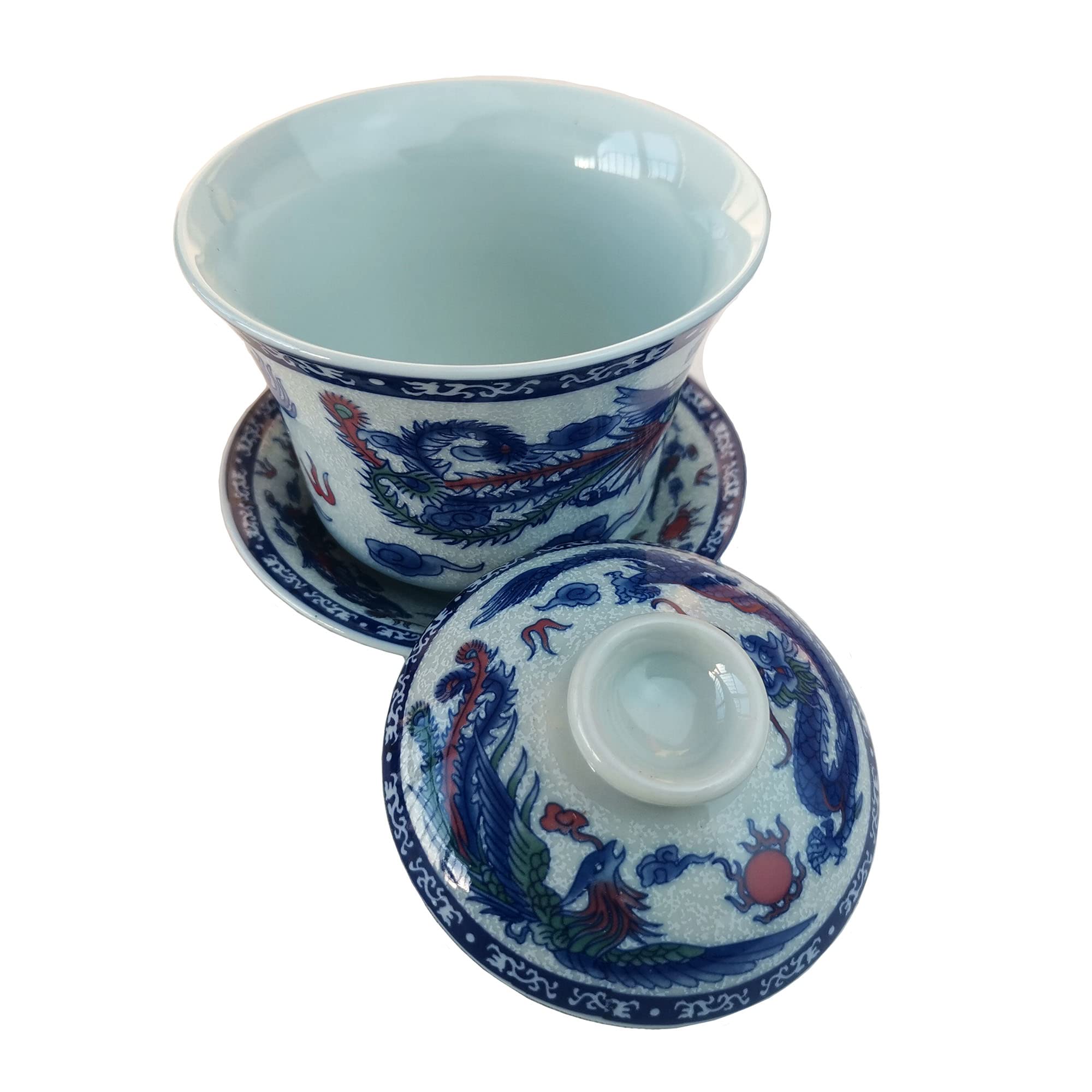 Gaiwan 5.5Oz Chinese Teacup Qinghua Porcelain Cup Dragon Phoenix Gongfu Tea Set (Dragon And Phoenix)
