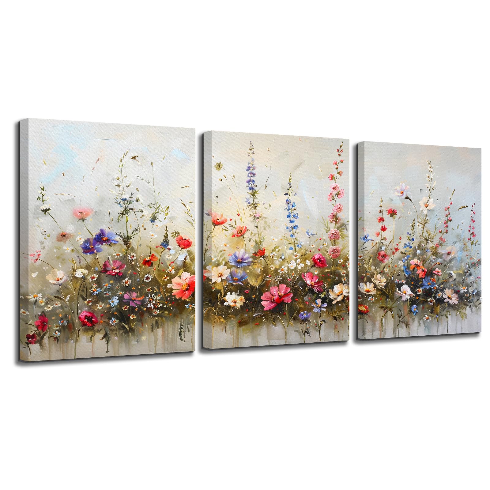 Serimino Large Wall Art For Living Room Canvas Prints, Nature Floral Botanical Wall Art Set 3 Piece Farmhouse Decor, Misty Flowe