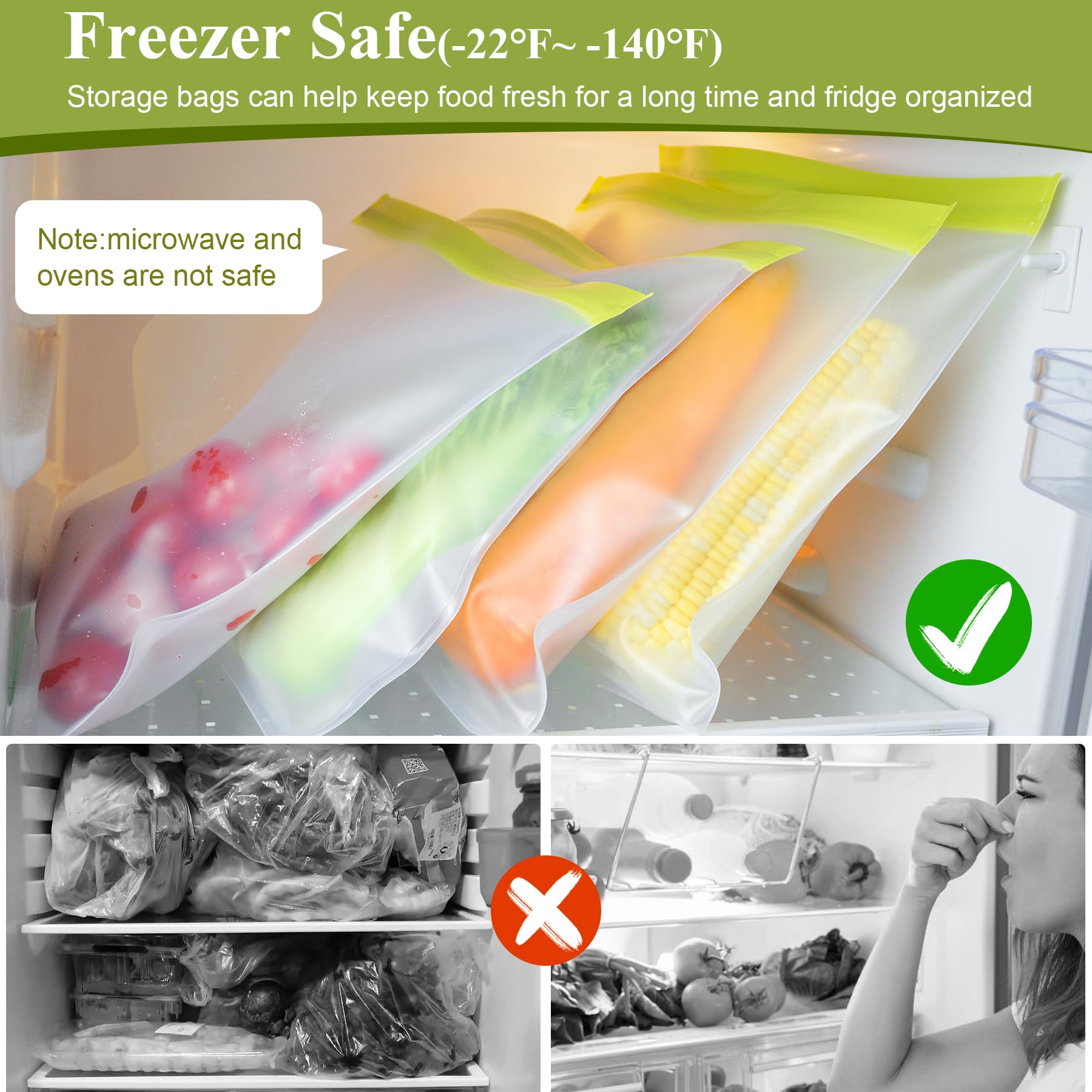 Trouskaig 4 Pack Reusable Gallon Freezer Bags,Silicone Ziplock Bags Reusable Storage Baggies,Reusable Food Storage Bags, Leakpro