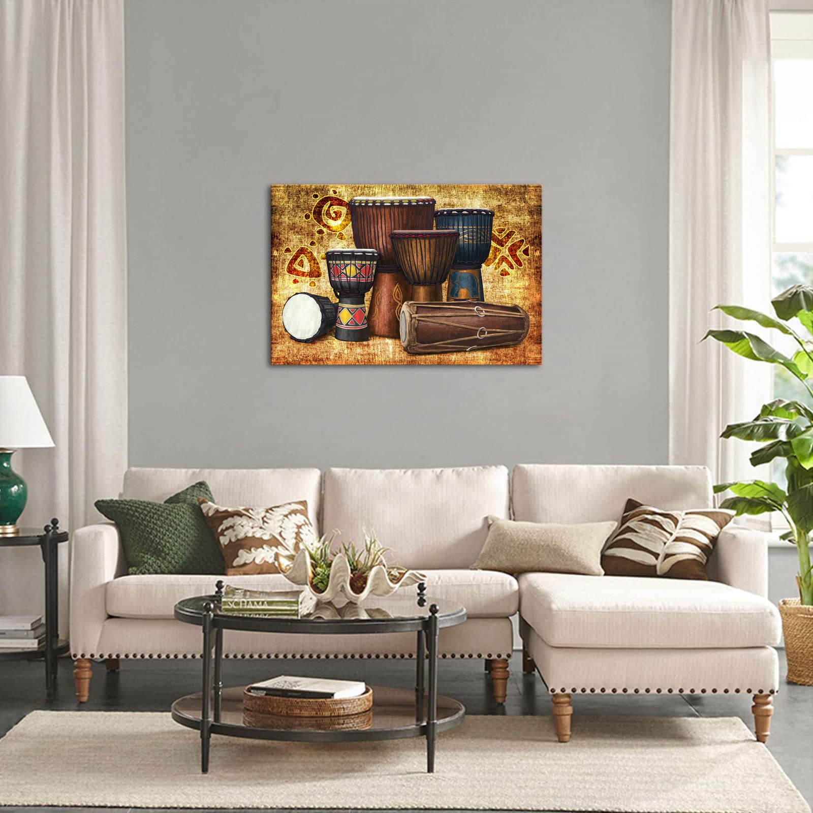 Skenoart Indian Wall Art Vintage Brown Painting Ethnic Ancient Artwork Traditional Drum Picture Prints African Canvas Print For