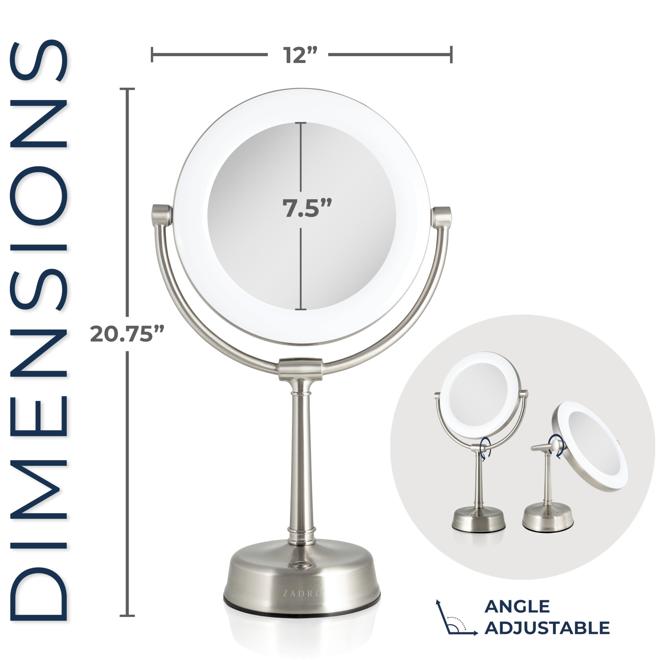 Zadro Lexington Led Lighted Makeup Mirror With Magnification Two-Sided Swivel Mirror With Lights For Makeup Desk Vanity (10X/1X,