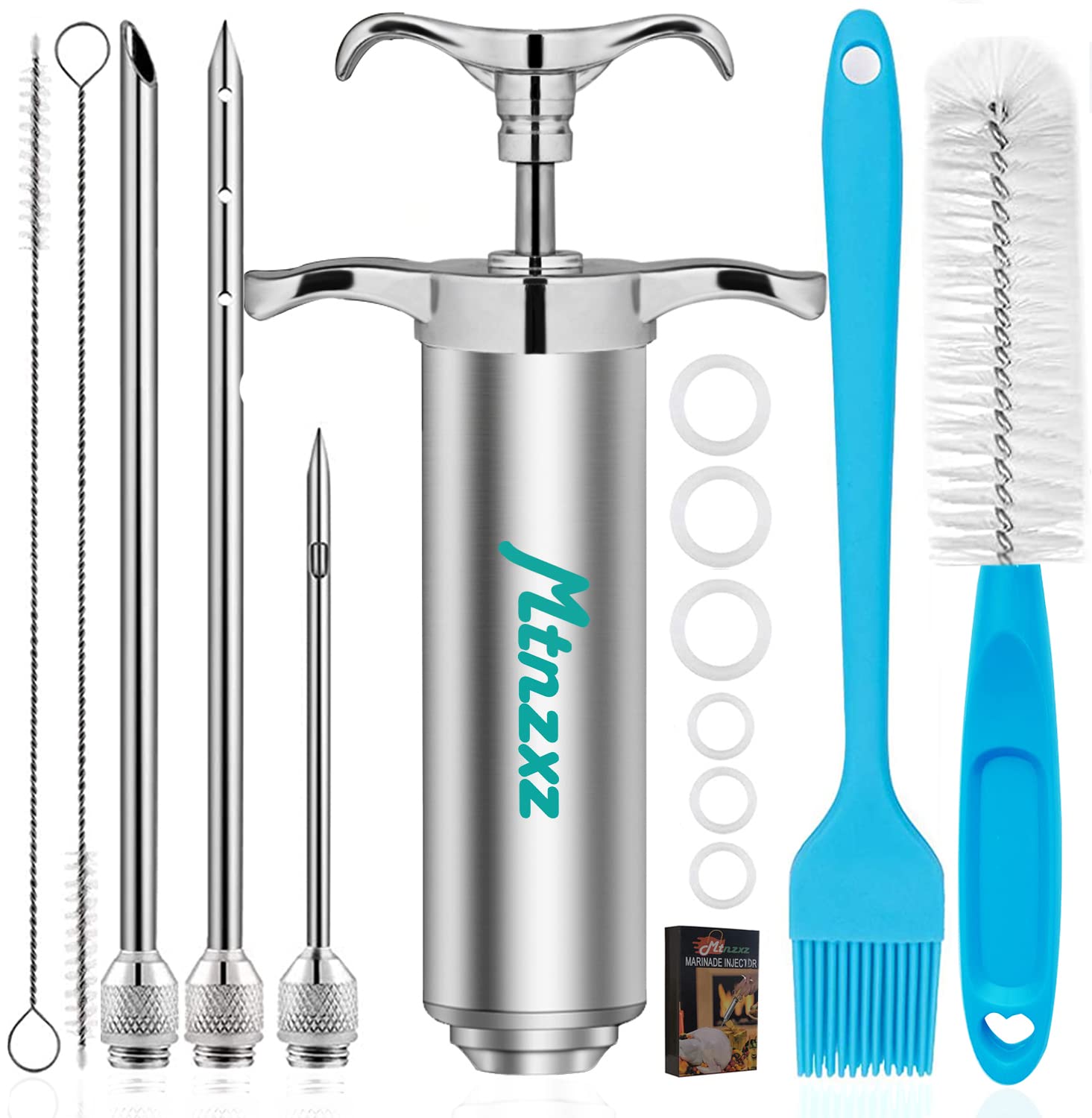 Marinade Injector Syringe And Brushes Set, Meat Injector Syringe With 3 Professional Marinade Injector Needles, Creates Tender M