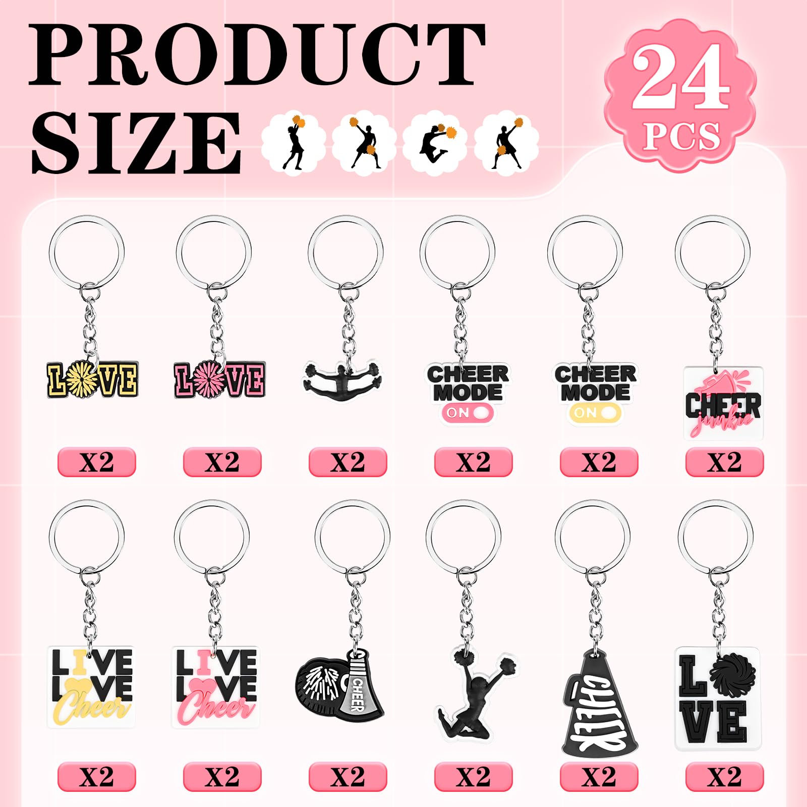 Olgaa 48 Pcs Cheerleader Gifts 24 Pcs Cheer Bag Portable Cheer Makeup Bag Pvc 24 Pcs Keychain Cheerleaders Bulk Cheerleading Gif