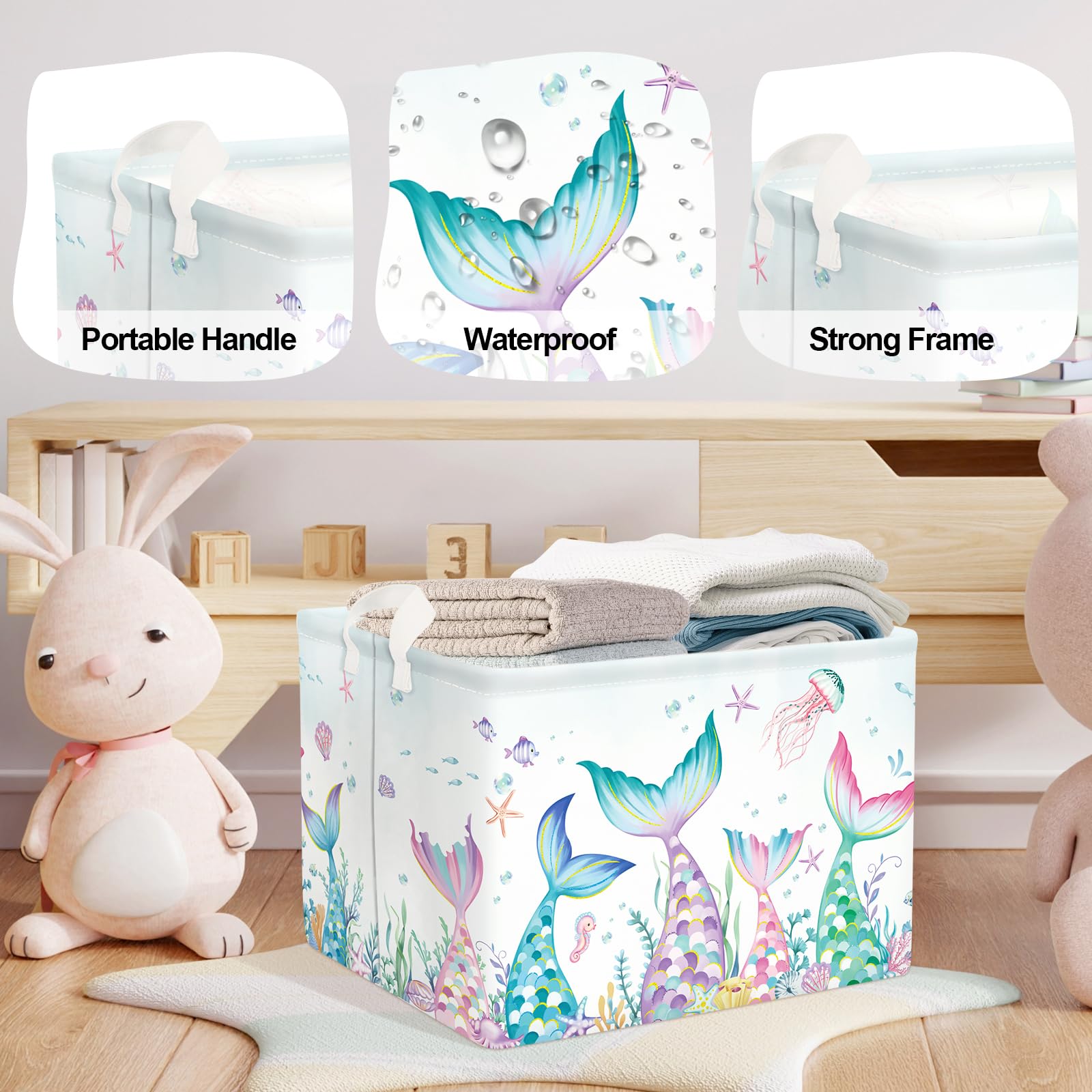 Huumonss Mermaid Tail Baby Laundry Hamper Collapsible Clothes Kids Storage Basket Large Girls Gift Toy Box Bin For Nursery Room,