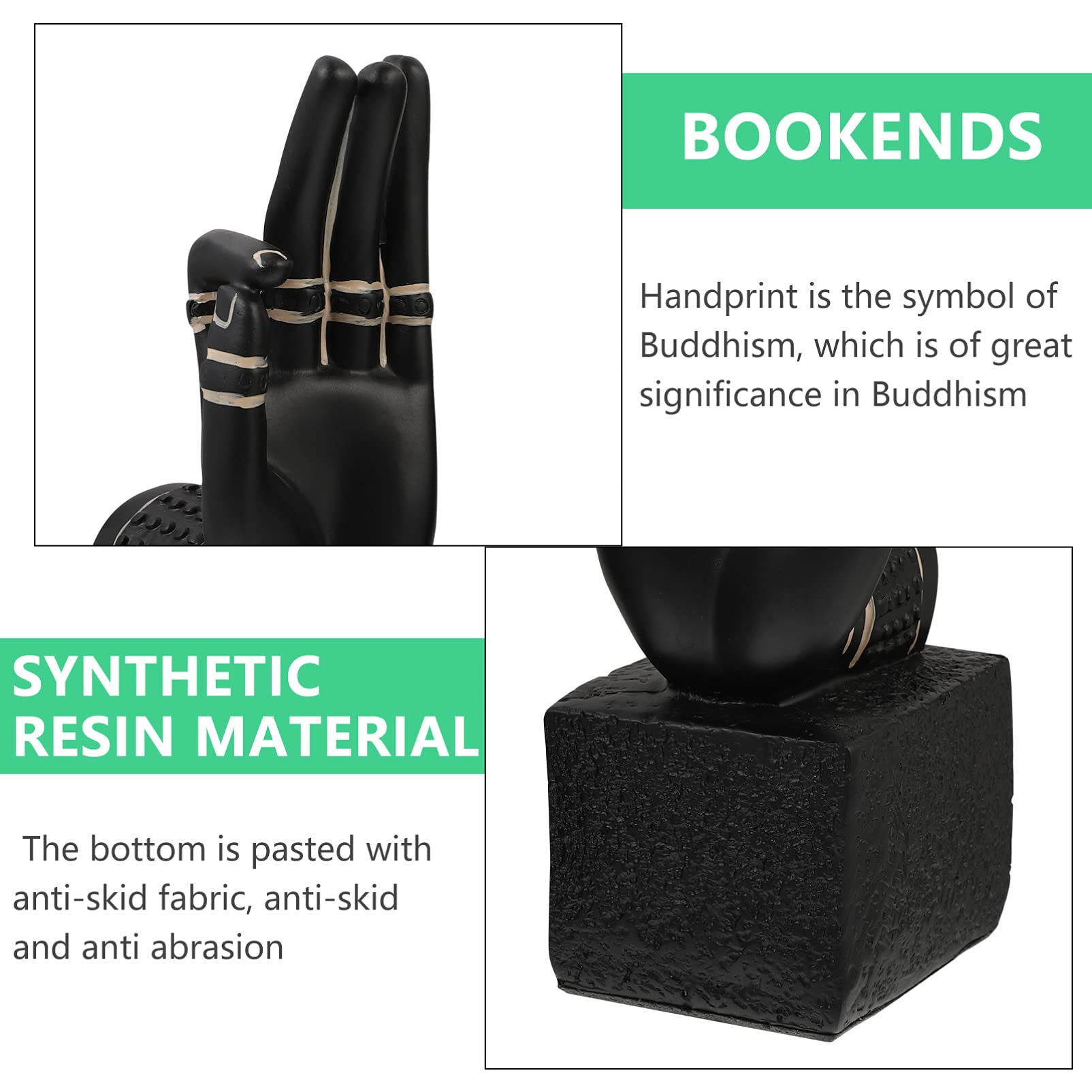 Heavy Bookends 1 Pair Buddha Hand Bookends Decorative Bookends Book Ends Supports Nonskid Book Holders Shelves Organizer for Hom