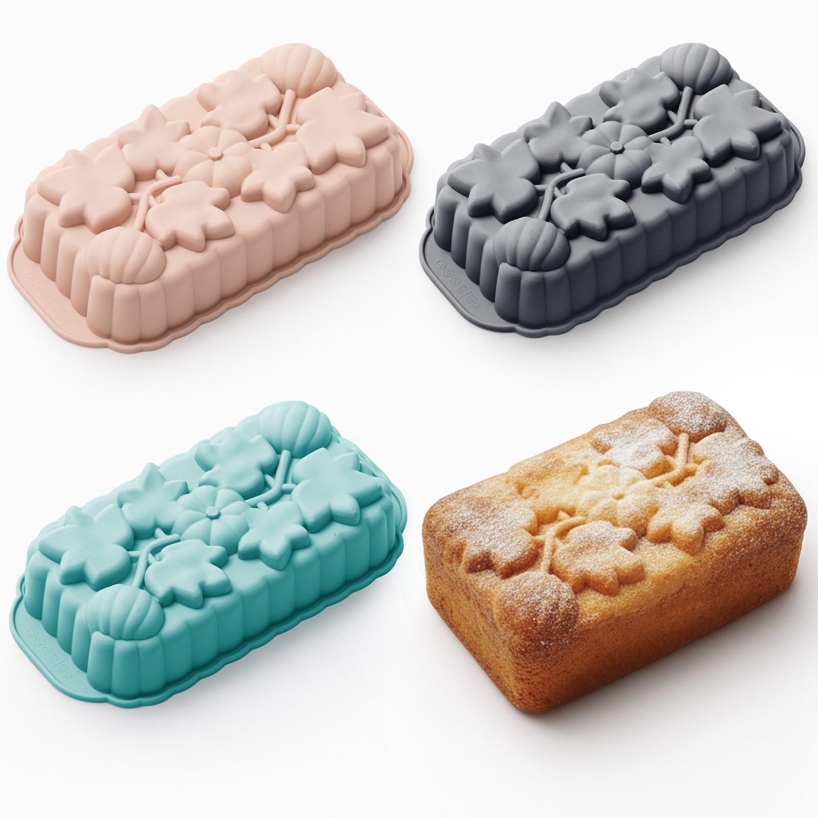 Vesici 3 Pcs Silicone Loaf Pan Pumpkin and Maple Leaf Patterns for Fall Harvest Thanksgiving Holiday 6 Cups Bread Baking Mold No