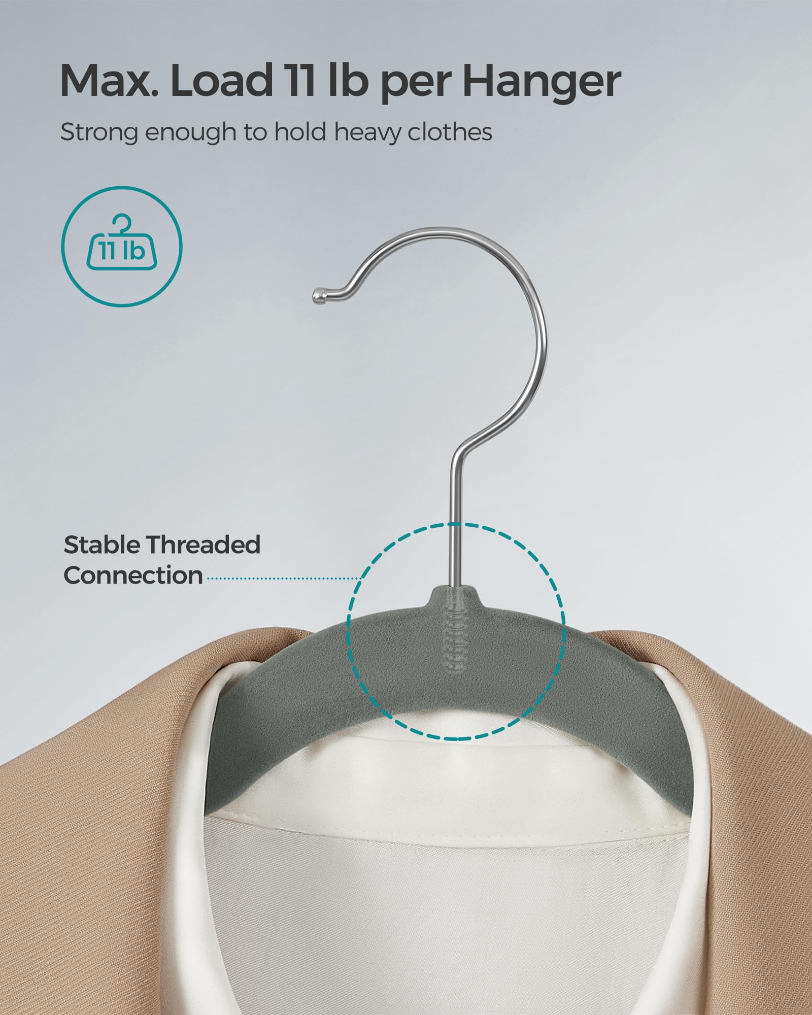 Songmics Velvet Hangers 30 Pack, Non-Slip Clothes Hangers, Suit Hangers With Shoulder Notches, Pants Bar, 360 Swivel Hook, Space