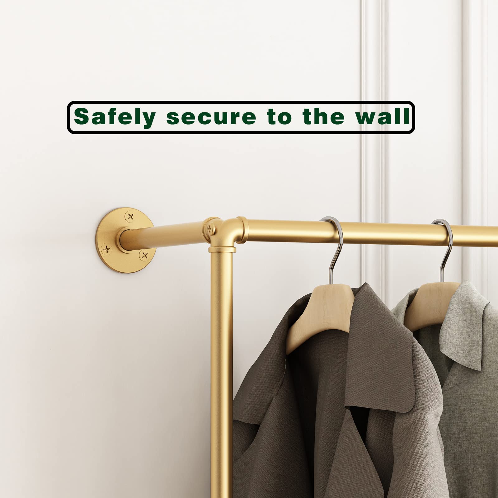 Bosuru Industrial Pipe Clothing Rack Wall Mounted,Clothes Racks With Double Hanging Rods For Closet Storage(Gold)