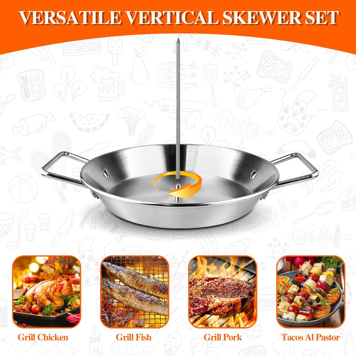 Al Pastor Skewer For Grill -Vertical Barbecue Stand Al Pastor,With 3 Removable Spikes (8''/10''/12''), Suitable For Kebabs, Shaw