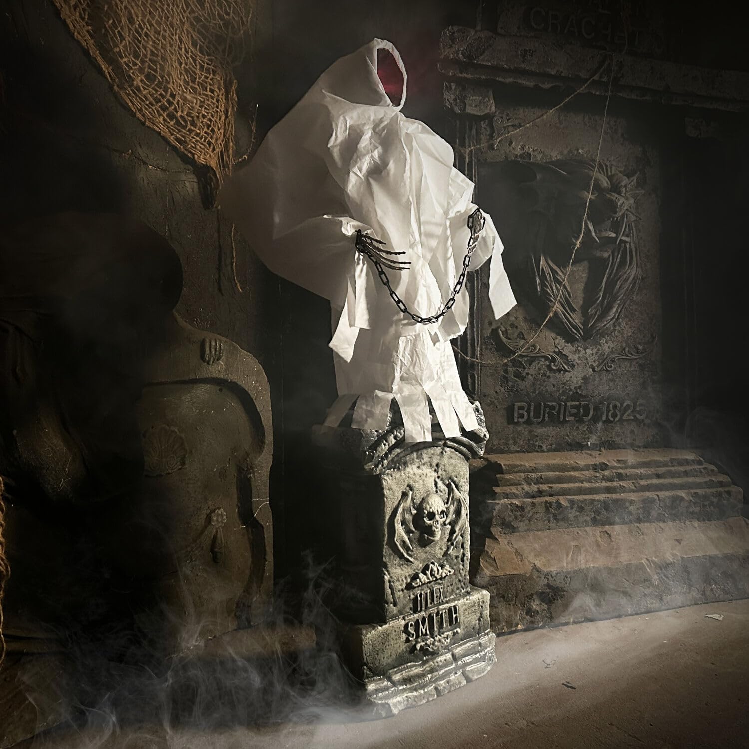 Haunted Hill Farm 4.2-Ft Animated Spectre on Tomb, Halloween Accessory, Scary Horror Movie Party Decoration, Creepy Ghost Prop,