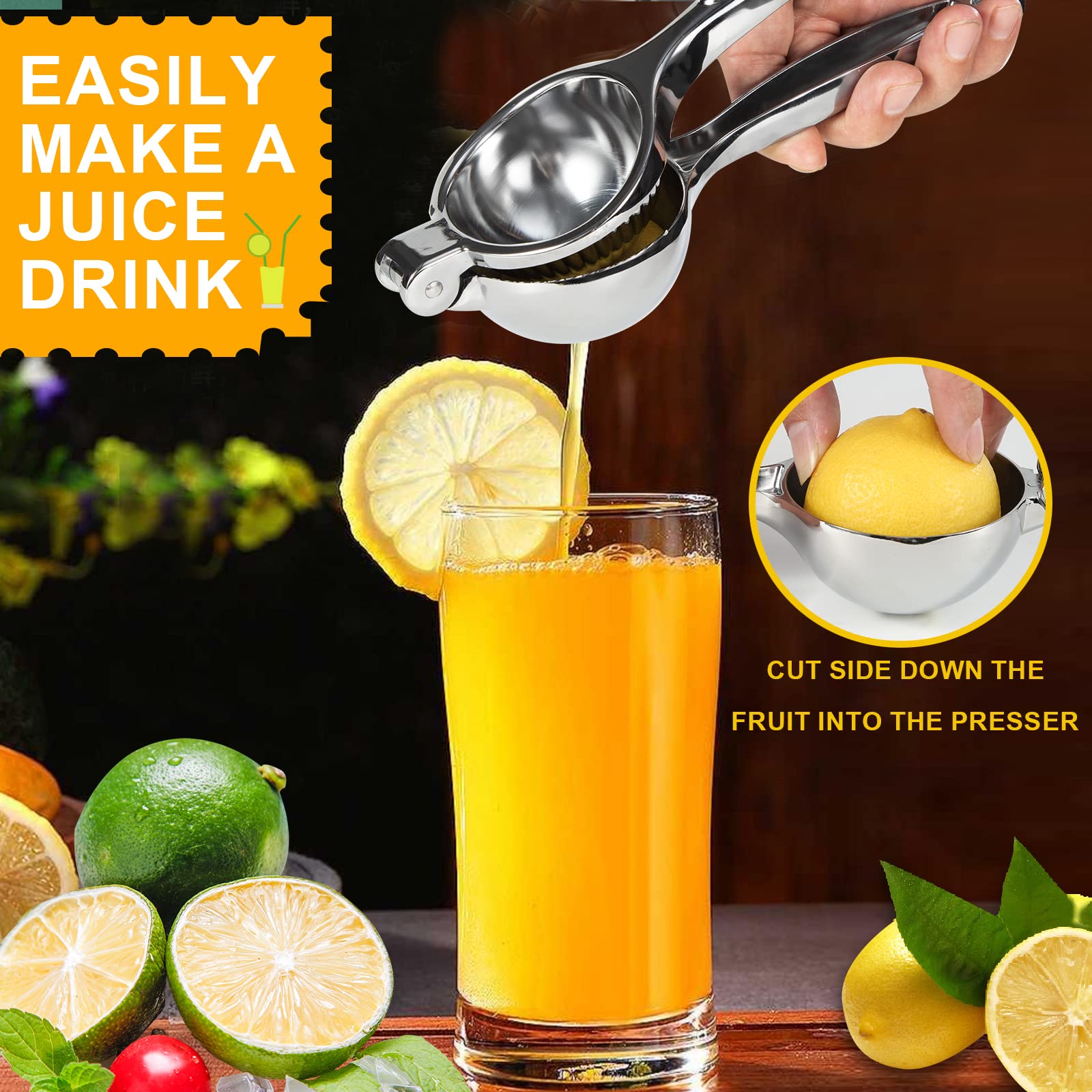 Tezz Premium Lemon Squeezer, Large Heavy Duty Handhelp Juicer For Lemon, Stainless Steel Hand Press Citrus Juicer, Lime Squeezer