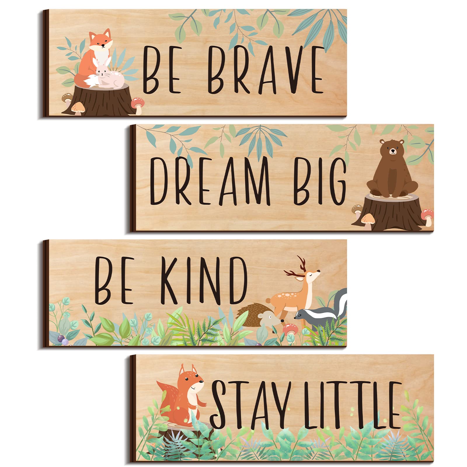 4 Pieces Woodland Nursery Decor Safari wall art Be kind brave curious Cute Jungle Animal Nursery Decor for Bedroom living room h