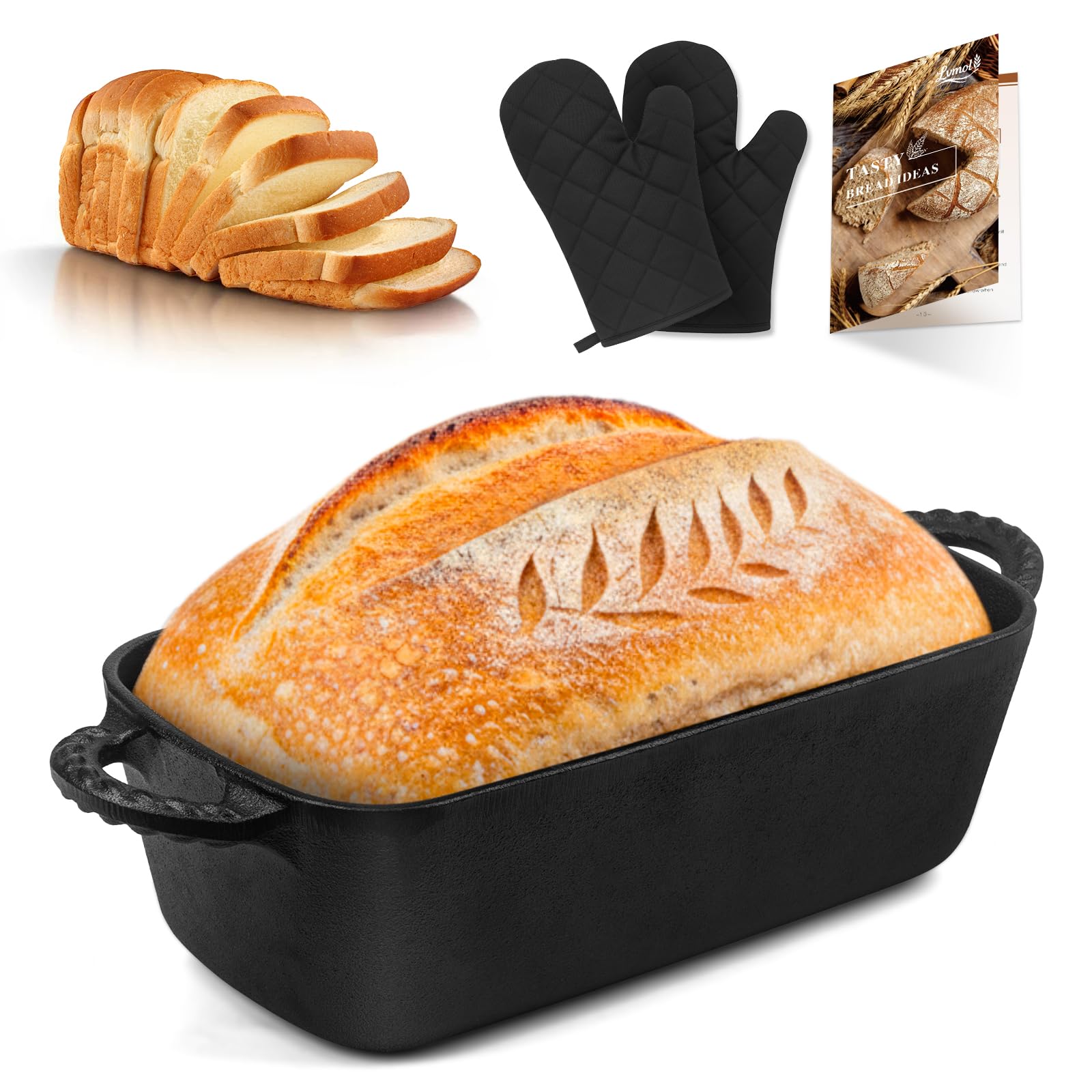 Lvmol Cast Iron Loaf Pan 9.5x5 Inch, PreSeasoned Bread Baking Pan