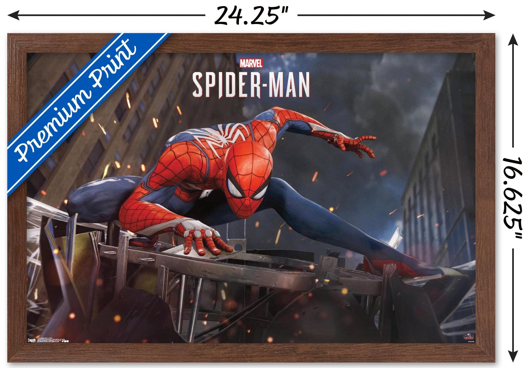 Trends International Marvel Comics - Spider-Man - Action Wall Poster, 14.725'' X 22.375'', Mahogany Framed Version