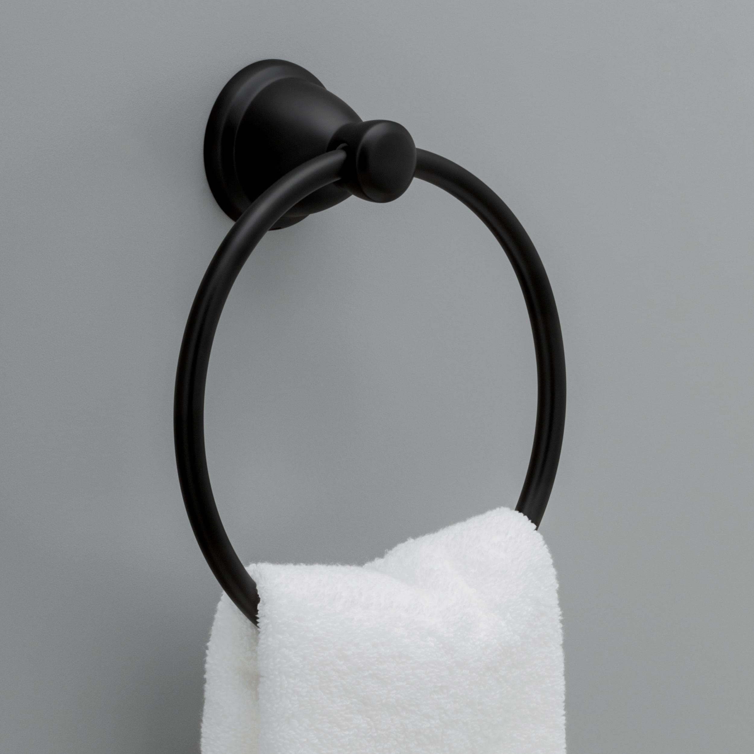 Franklin Brass Kinla (1-Pack) Hand Towel Holder Matte Black Towel Racks For Bathroom Wall Round Towel Ring Holder For Bath Towel