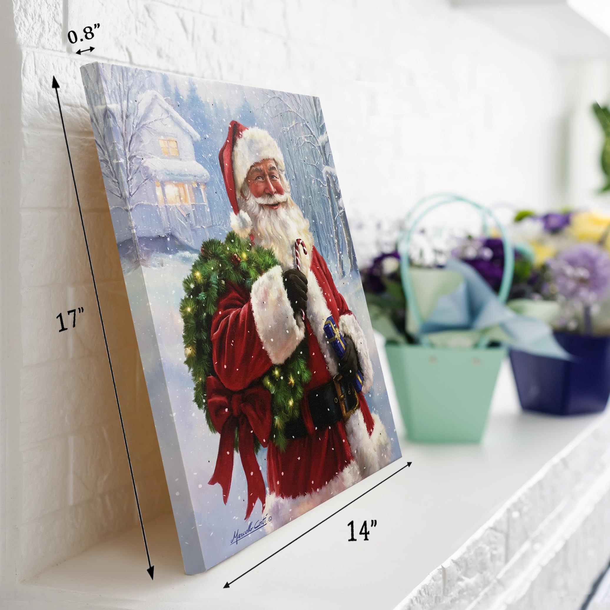 Led Canvas Wall Print Art With Timer, Light Up Pictures With Fiber Optic Lights, Powered By Batteries, Santa Painting Lit Up Can