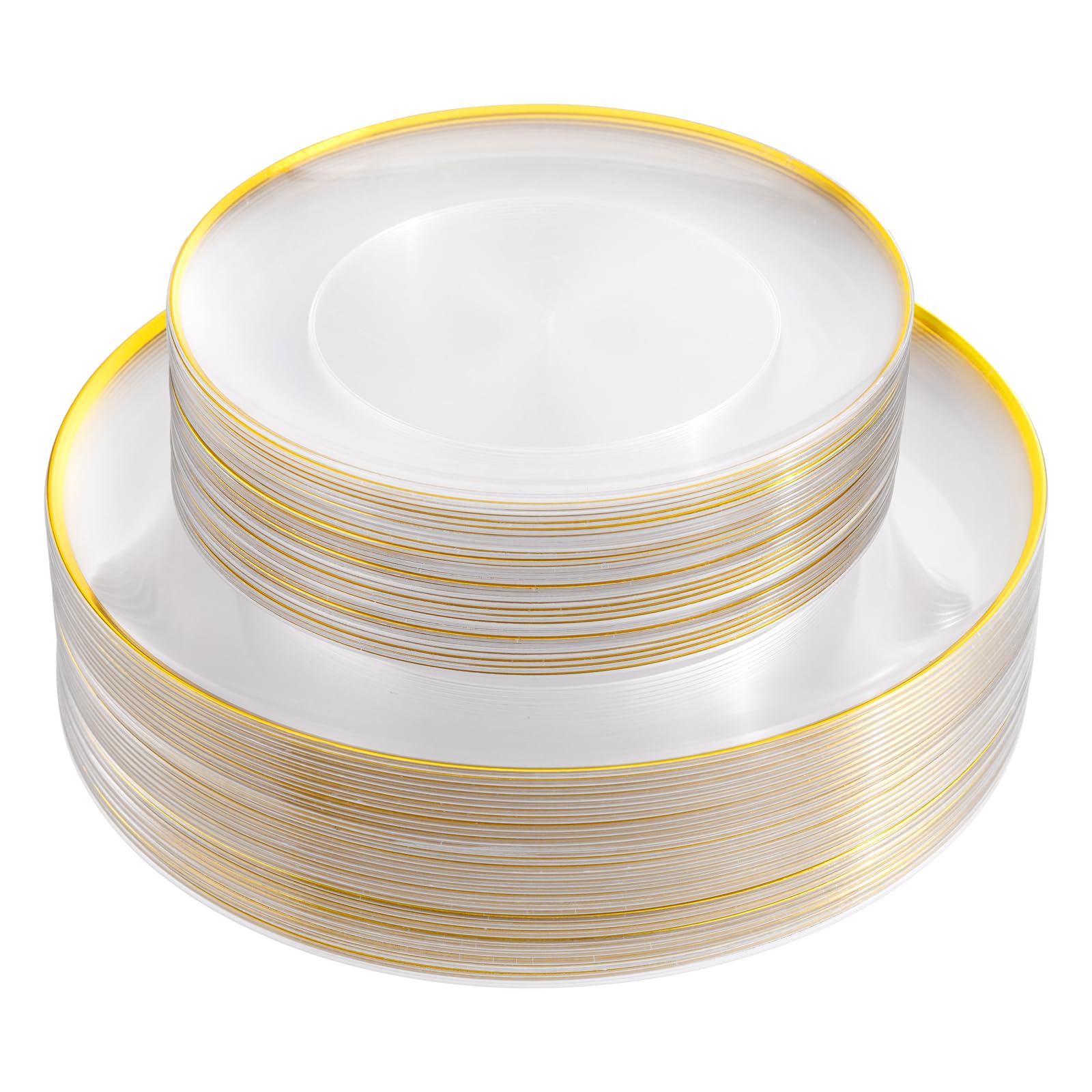 LIYH 60pcs Clear Plastic Plates and Gold Trim Disposable Plastic Plates Heavty Duty Includes:30 Dinner Plates 10.25'' and 30 Dessert Plates 7.5'' Clear and Gold Plastic Plates Plastic Holiday Plates