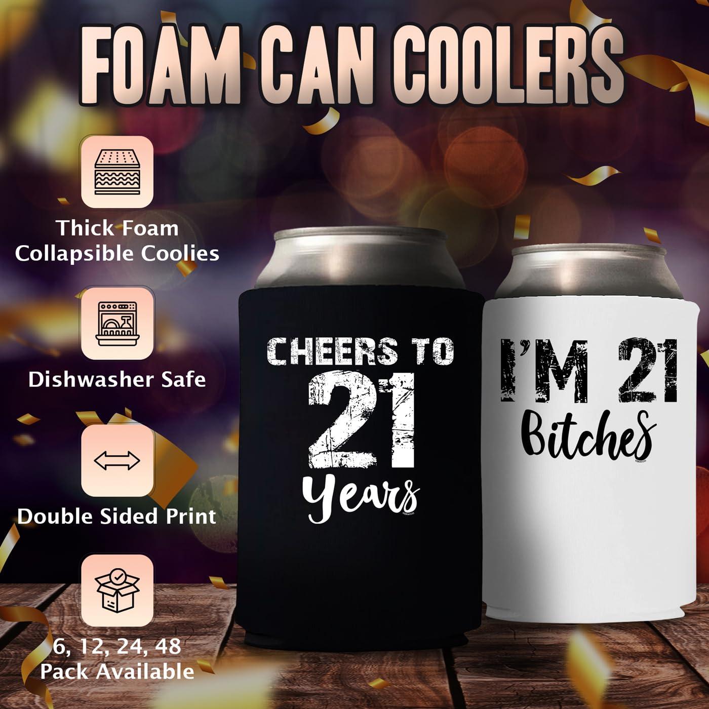 Veracco I'M 21 B Cheers To 21 Years Twenty First Can Coolie Holder 21St Birthday Gift Party Favors Decorations (Black/White, 12)