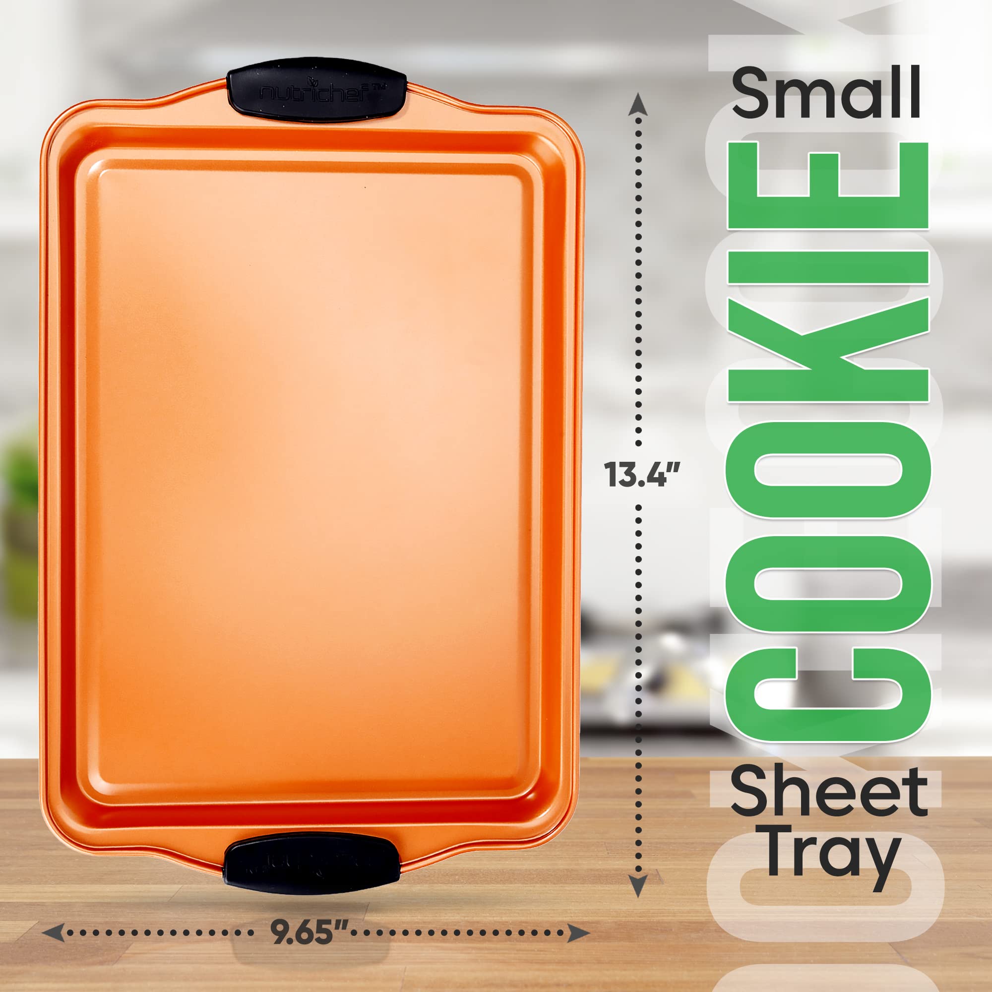 Nutrichef 13    Non Stick Cookie Sheet, Small Copper Commercial Grade Restaurant Quality Carbon Metal Bakeware With Black Silico
