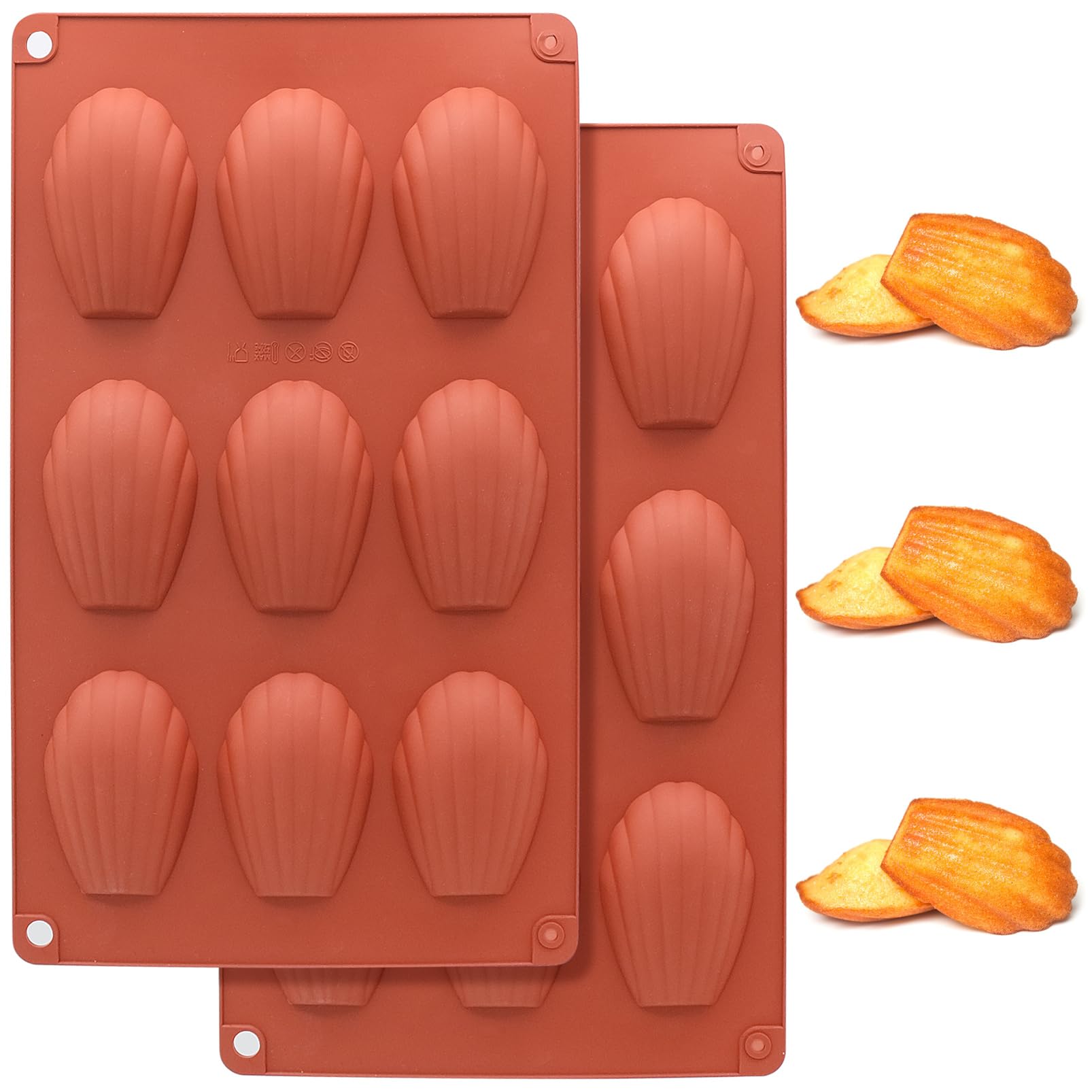Jjyhehot 2 Pcs Silicone Madeleine Pan, 9 Cavity Madeline Baking Pan, Shell Shaped Cookies Cake Pan