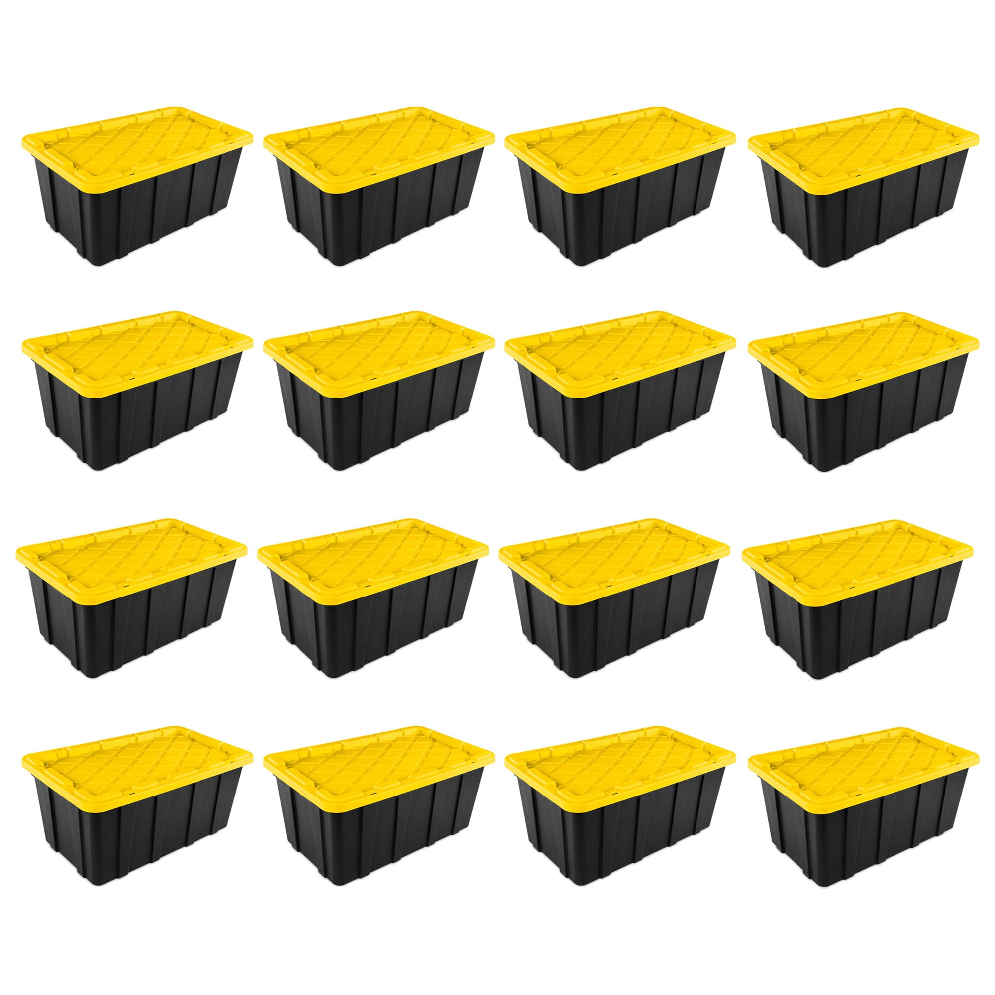 Sterilite 16-Pack Stackable Storage Bins, Heavy Duty Totes W/ Lids, 38 Gallon, Black/Yellow