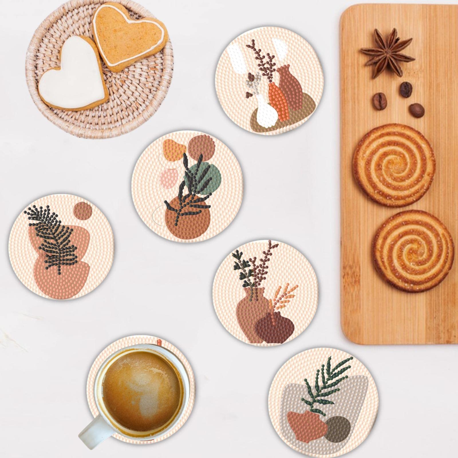 8Pcs 5D Diamond Painting Coasters with Holder  DIY Boho Coasters with Cork Backing Pads for Drinks Coffee Table  Diamond Arts Painting Kits for Beginners  Adults & Kids Crafts Supplies (B-Boho)