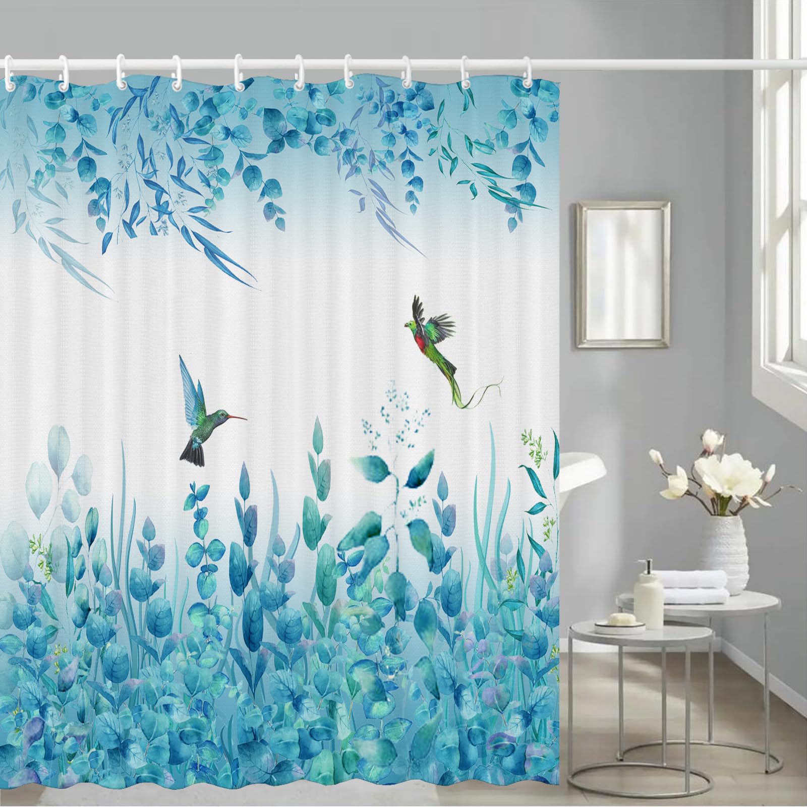 Niidder Blue Leaf Shower Curtain, Kingfisher Shower Curtain -72 ''W X 72'' L With 12 Hooks, Weighted Hem Shower Curtain, Waterpr