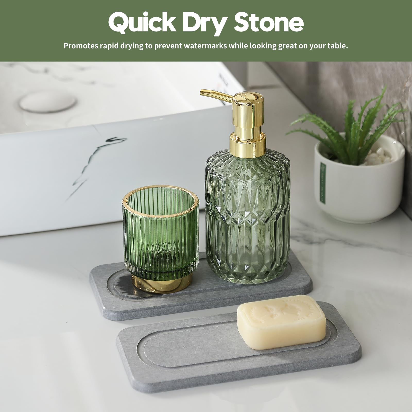 Homdiva 2Pack Diatomite Stone Water Absorbing Sink Tray For Kitchen & Bathroom Counter, Quick Dry Soap Dish Makeup Vanity Caddy,