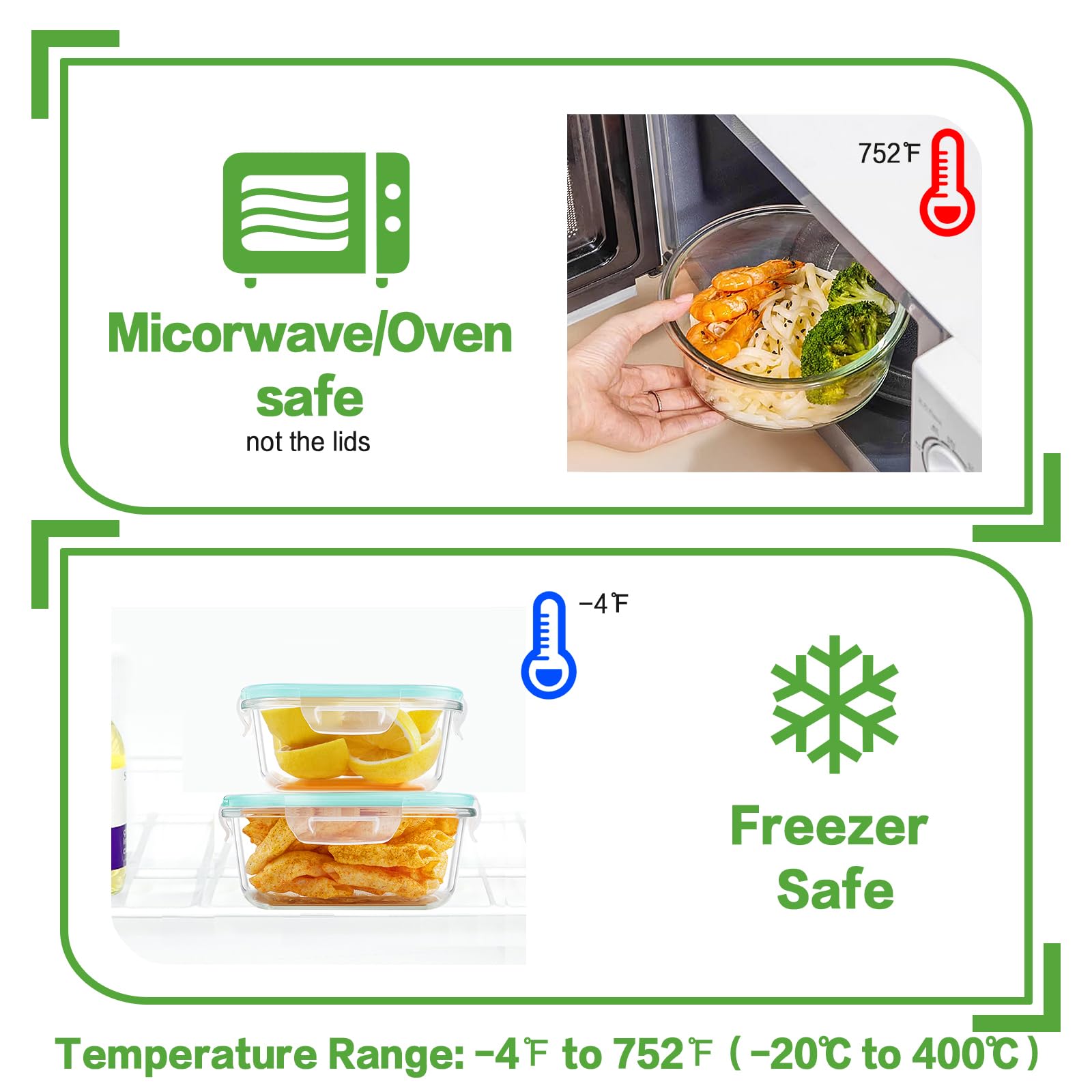 Homberking 8 Pack Glass Food Storage Containers, Meal Prep, Airtight Bento Boxes With Leak Proof Locking Lids For Microwave, Ove