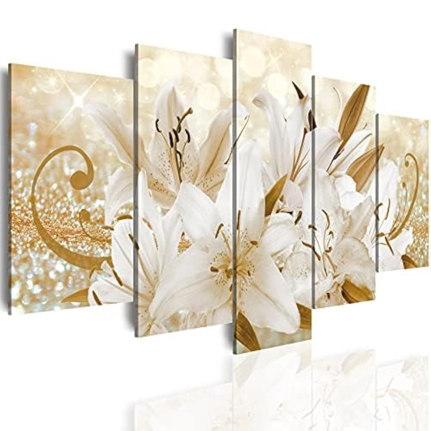 Luduhu Golden Orchid Flowers Canvas Print - Abstract Floral Wall Art Painting Decor For Home Decoration Artwork Picture Bedroom