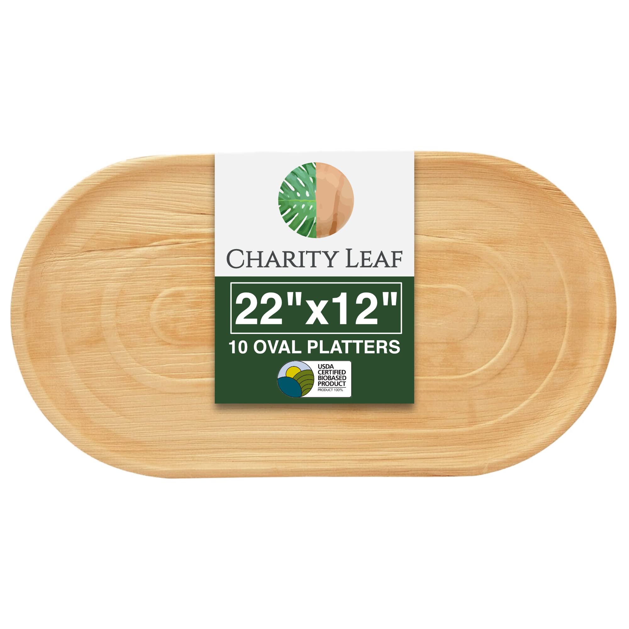 Charity Leaf 10-Pack 22''X12'' Palm Leaf Trays | Eco-Friendly, Compostable Platters For Weddings, Charcuterie Boards & Events