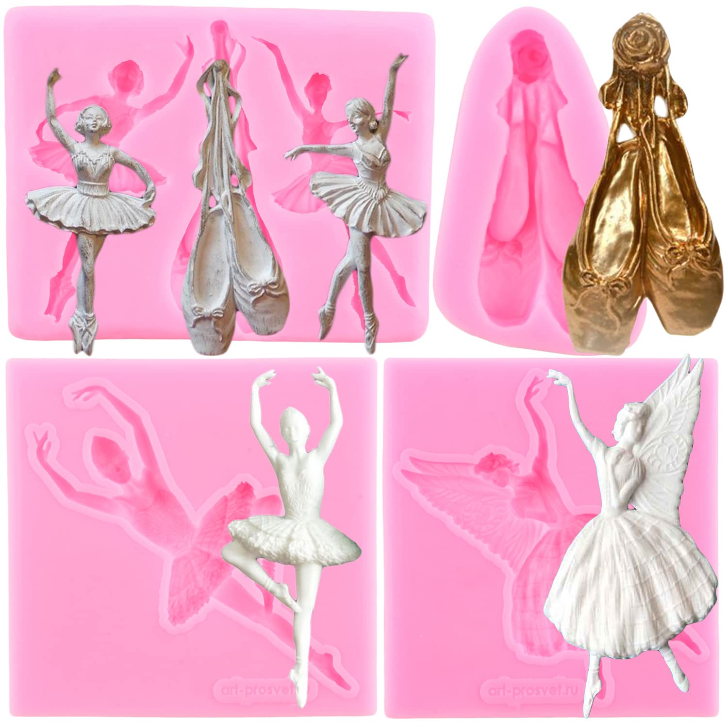 Zixiang Ballet Dancer Silicone Mold Ballet Shoes Fondant Molds For Cupcake Cake Decoration Candy Chocolate Gum Paste Set Of 4