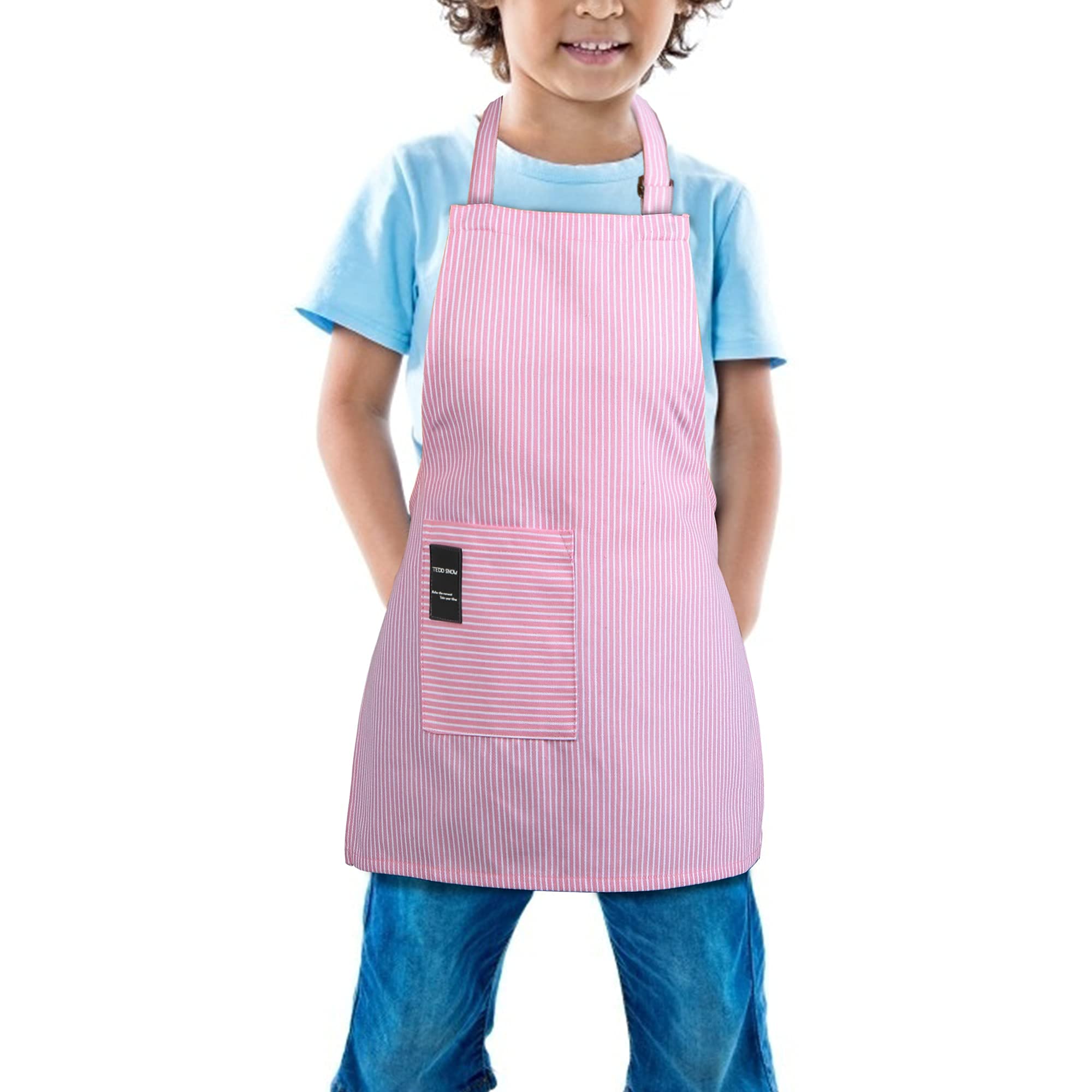 Teddsnow Daily Kids Apron, Toddler Cotton Adjustable Bib Chef Apron With Pocket, For Children Age 2 To 5 Years, Boys Girls