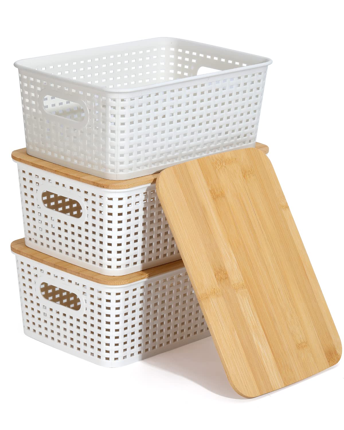 Plastic Storage Bins With Bamboo Lid Pantry Organization And Storage Baskets Containers Lidded Organizer Bins Small Baskets For