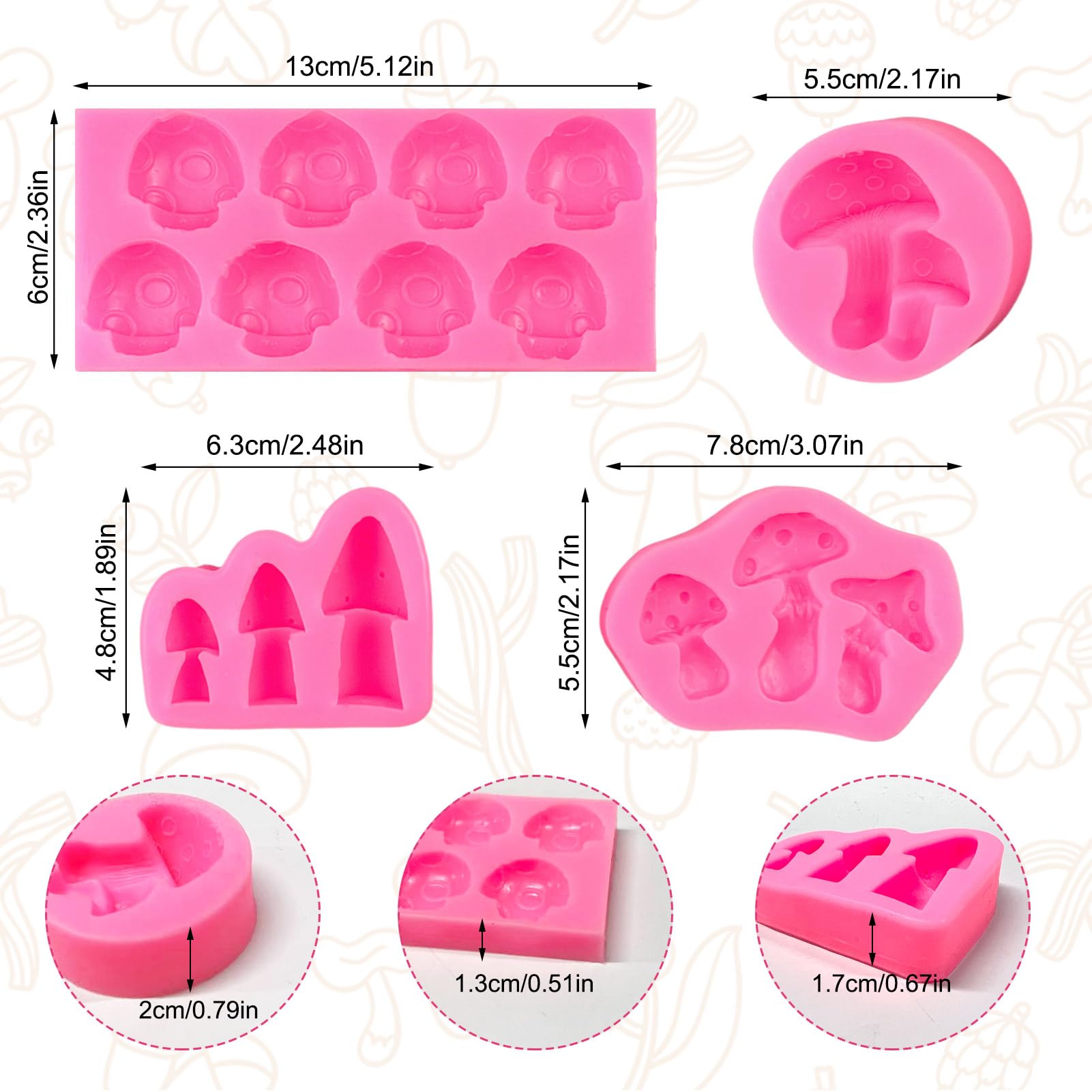 Mushroom Chocolate Molds, Mushroom Shaped Silicone Molds, Cute Mushroom Candy Vegetable Fondant Molds, Mushroom Themed Cake Cand