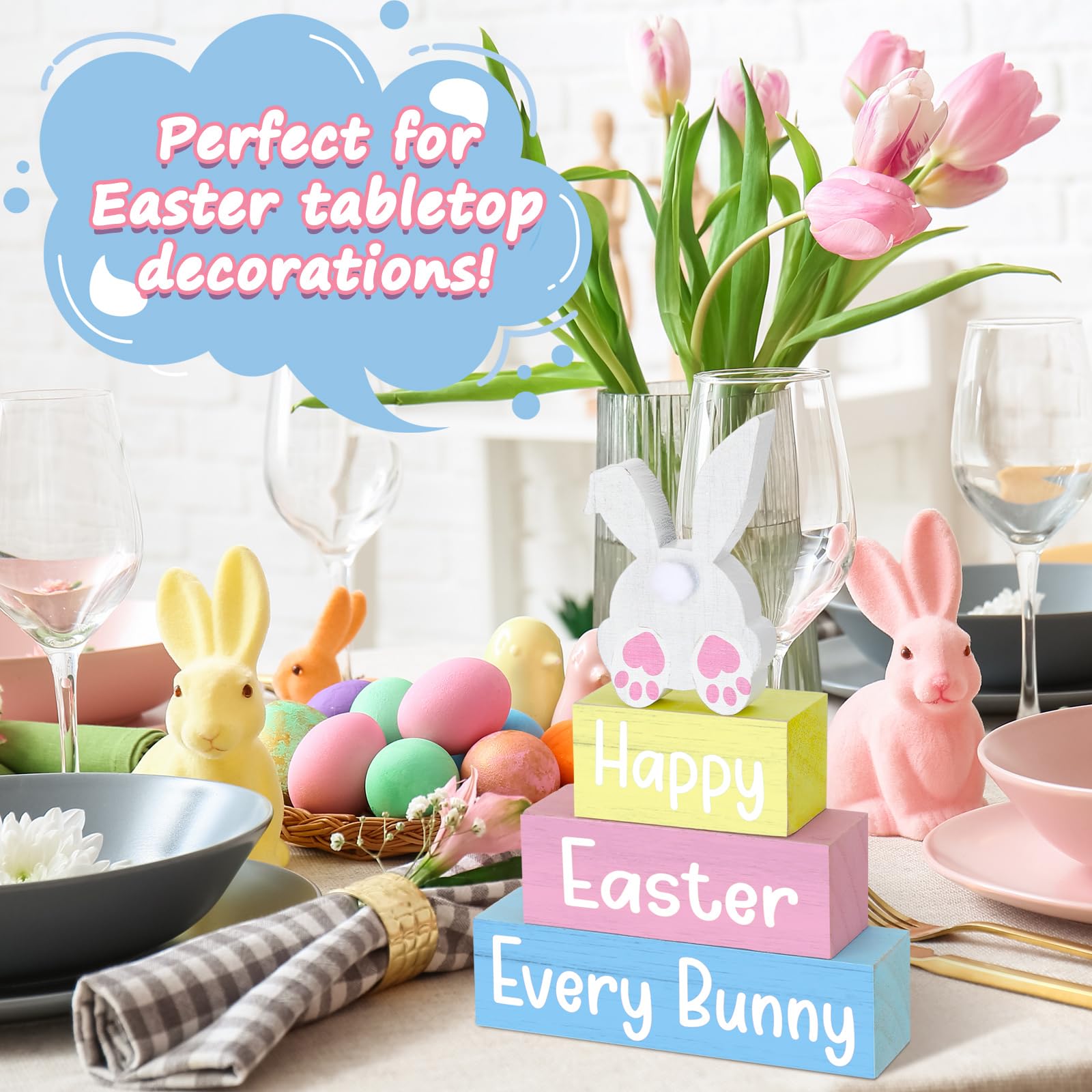 Motionchic 4 Pcs Easter Table Decorations He Is Risen Wooden Table Sign Religious Wood Centerpiece Easter Cross Blocks Farmhouse