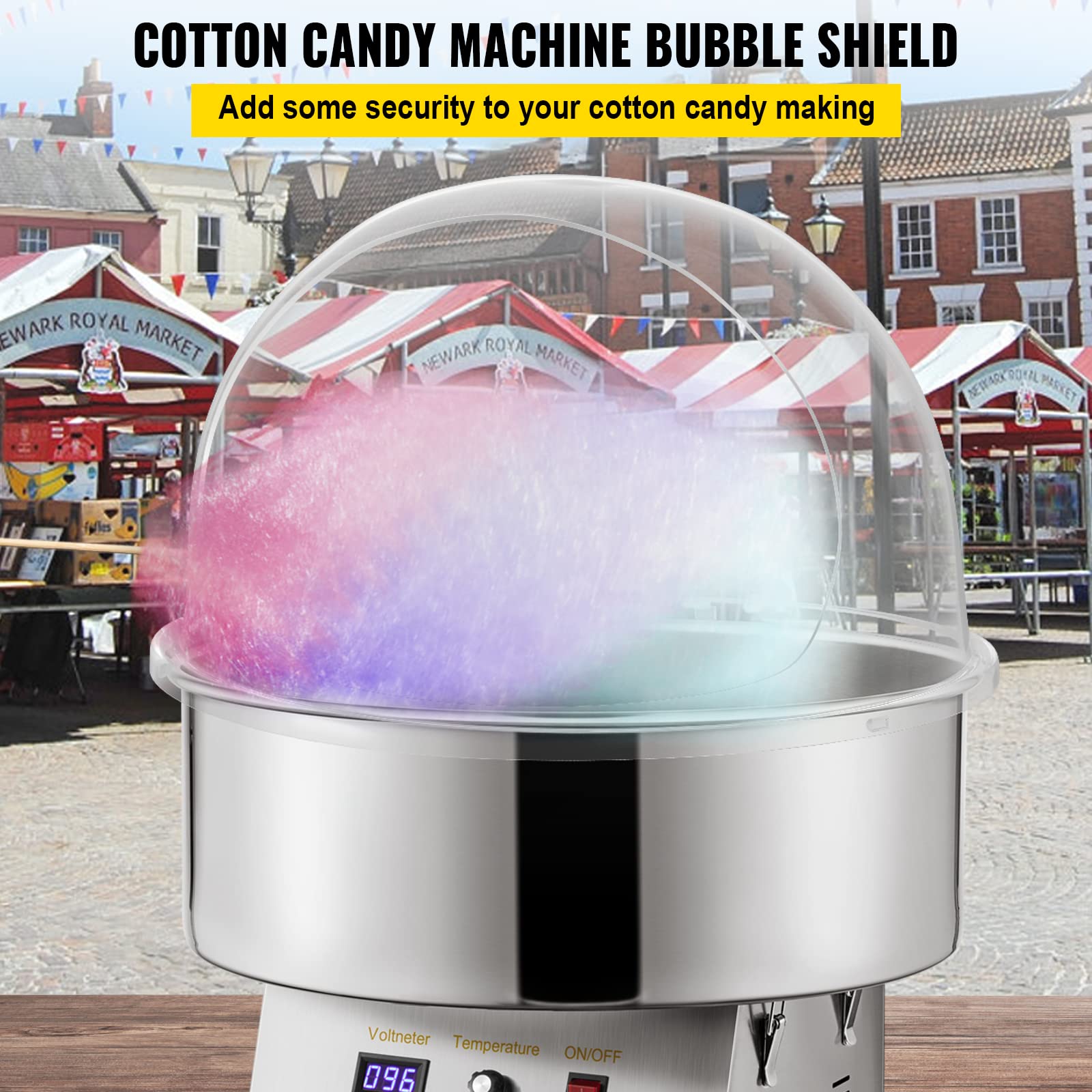 Vbenlem 21 Inch Cotton Candy Machine Cover Bubble Shield Plastic For Commercial Floss Maker, Clear