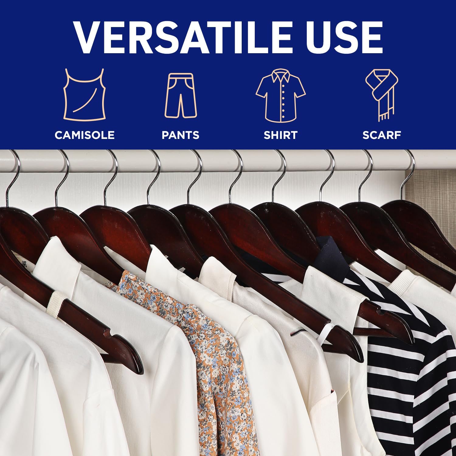 Lifemaster Wooden Hanger Set - 80 Pieces Non-Slip Versatile Closet Space-Saving Hanger Set For Suit, Coat, Camisole, Jacket, Pan