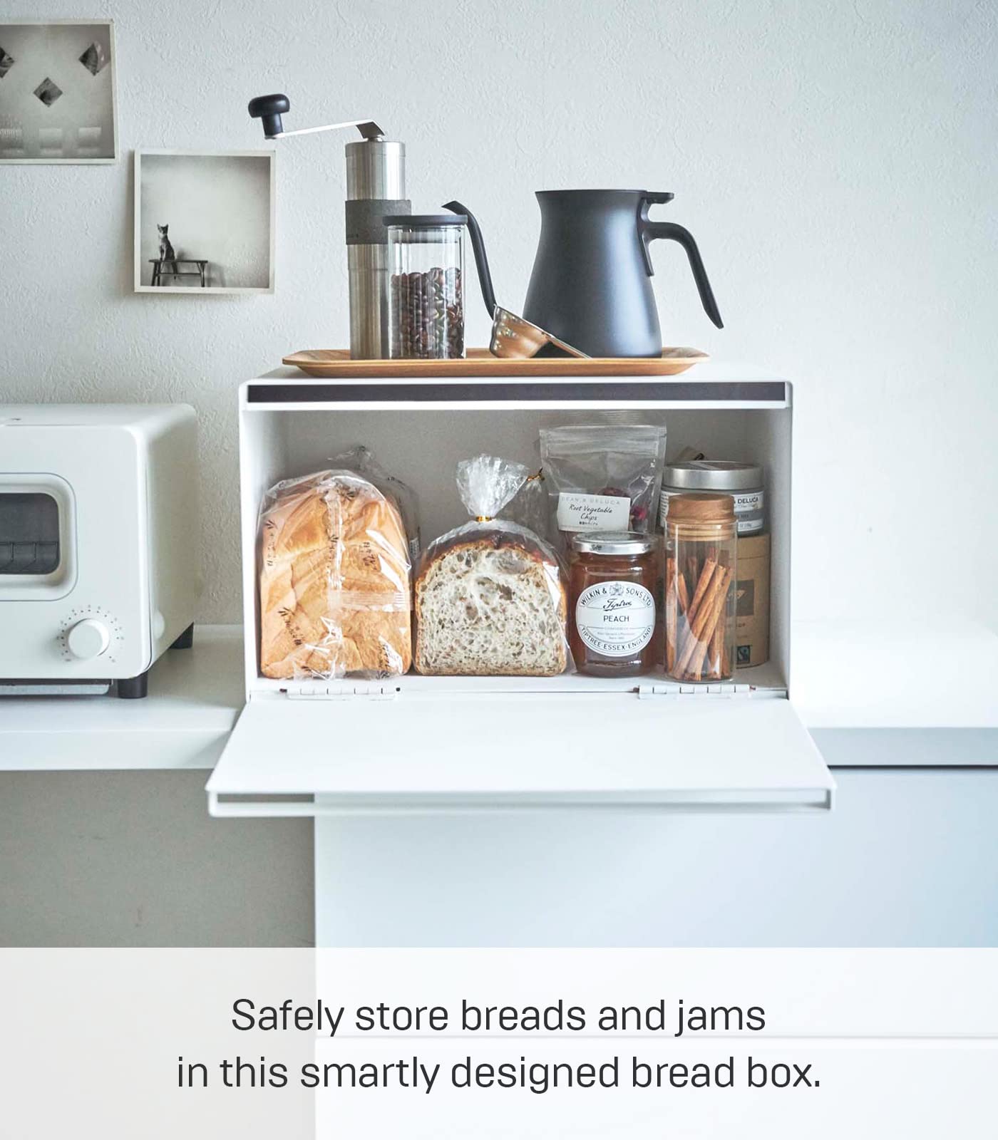 YAMAZAKI Home Tower Bread Box Keeper, Slim Metal Storage Container, One Size, White, Model 4352-P