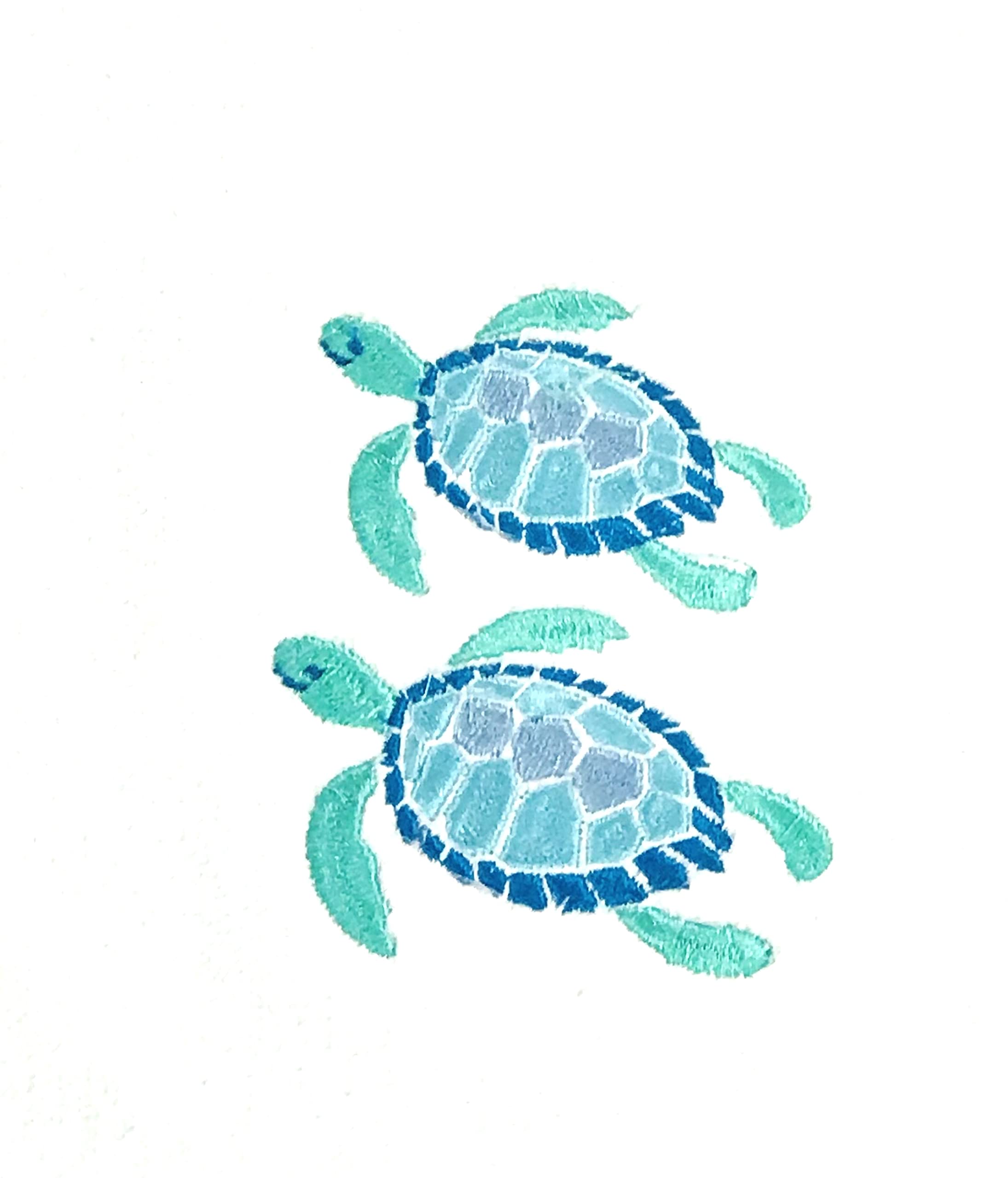 Summer Soft Absorbent Guest Sea Turtle Hand Towels: Bright Aqua Blue Turquoise Embroidery Design, 2 Piece (Sea Turtles)