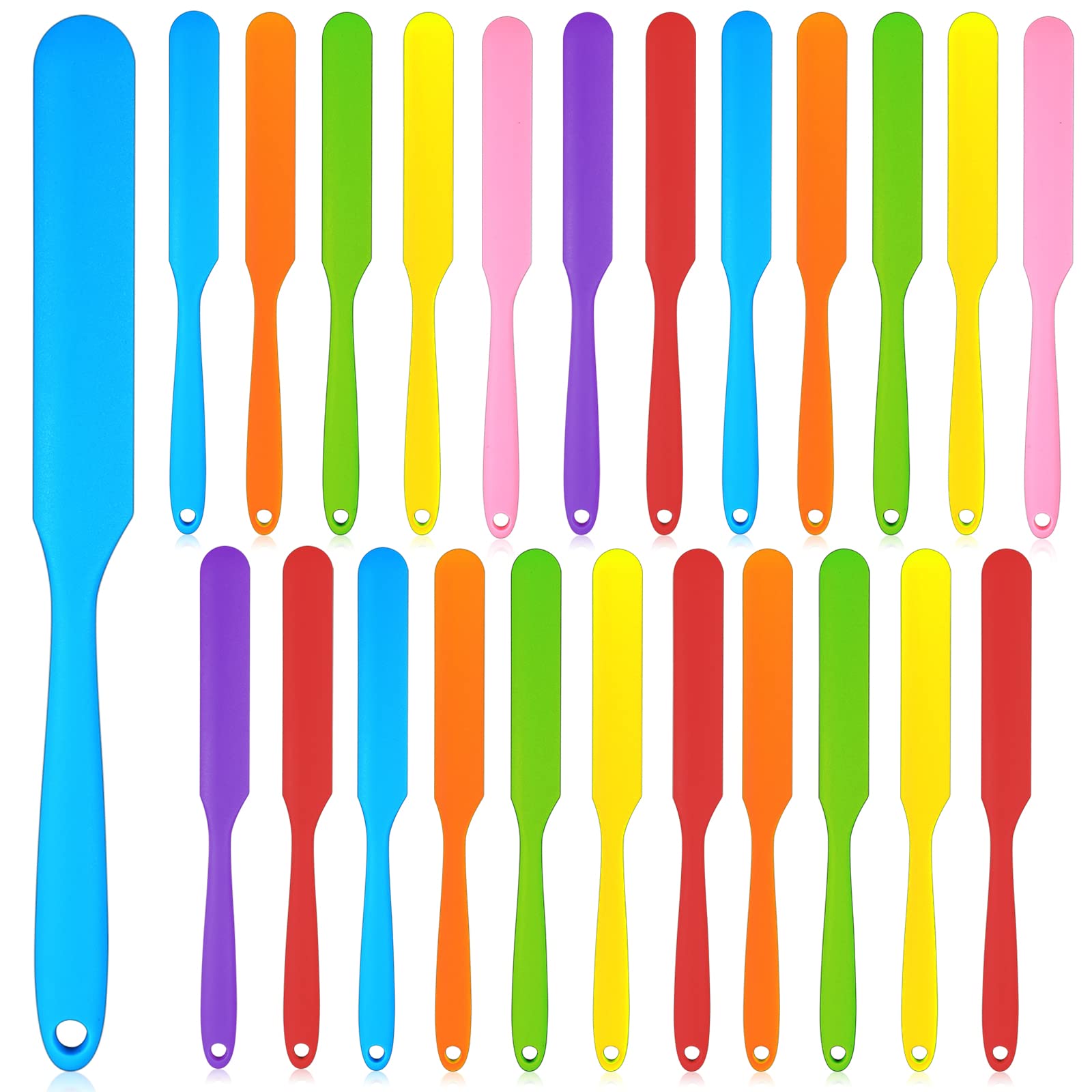 Lasnten 24 Pcs Silicone Jar Spatula Set Heat Resistant Butter Cake Cream Silicone Jar Spatula Flexible Non Stick Mixing Icing Ja