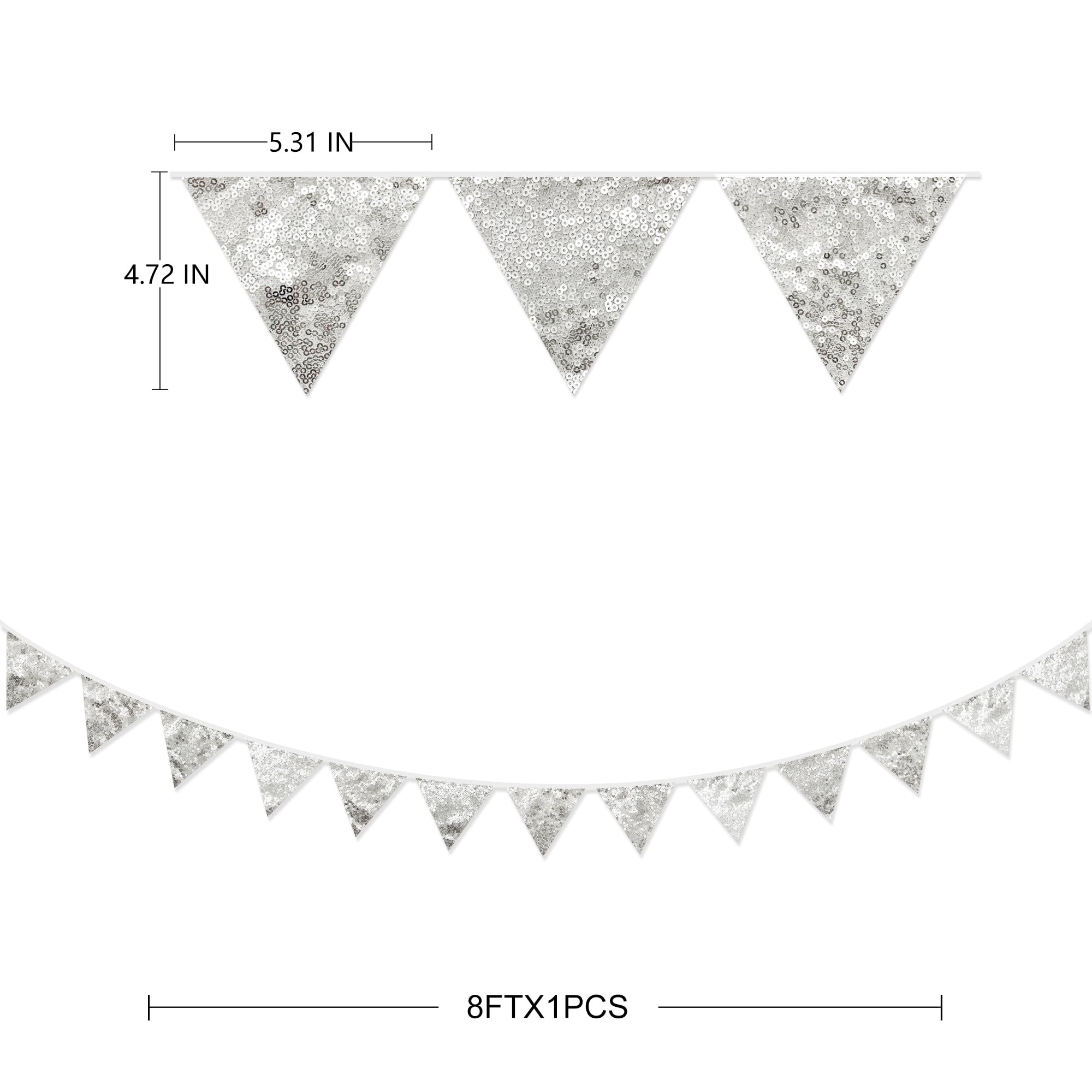 Pinkblume Silver Decorations Double Sided Silver Sequin Fabric Triangle Pennant Banner Flag Bunting Garland For Silver Theme Nur