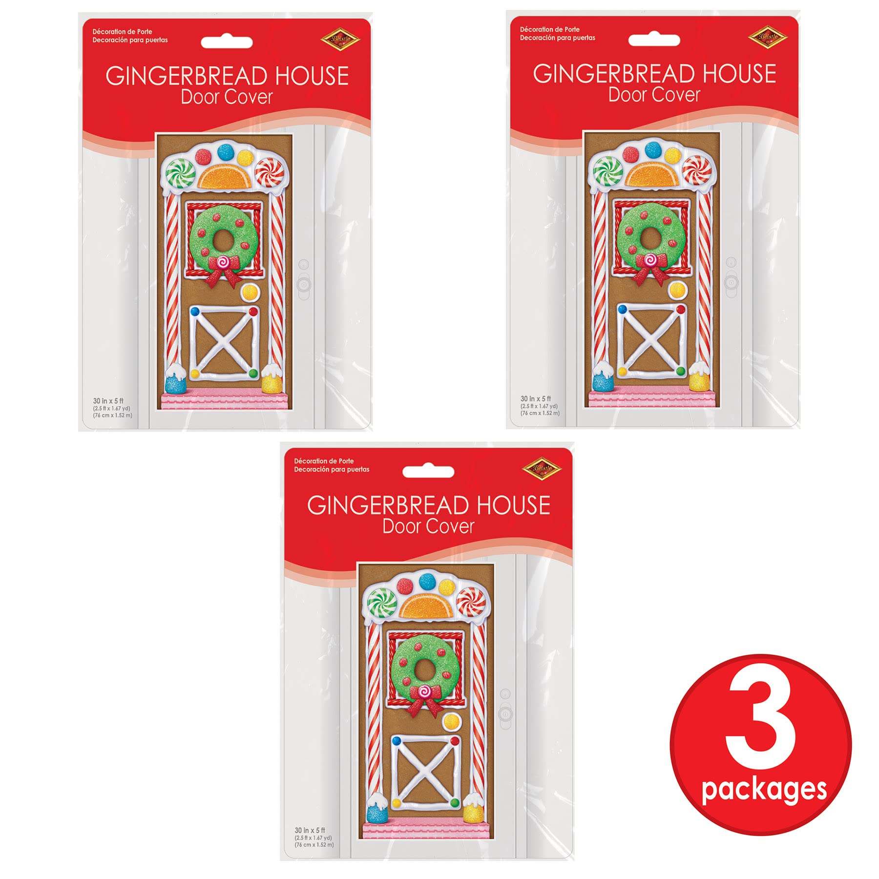 Beistle Gingerbread House Door Covers, 5 x 30   , 3 Pieces - Magical Festive Winter Holiday Decor - Plastic for Indoor and Outdo