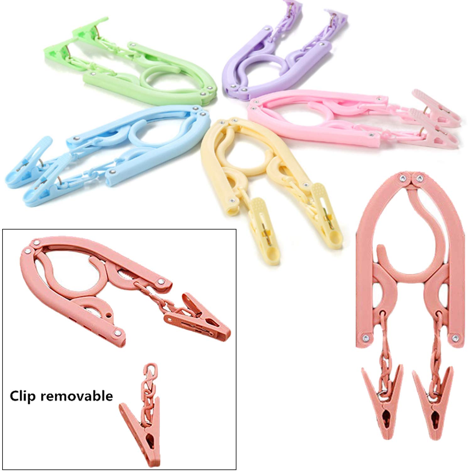 Youowo Travel Hangers With Clips Portable Folding Clothes Hangers 12 Pcs With 24 Pcs Hanger Clips For Scarves Suits Trousers Pan