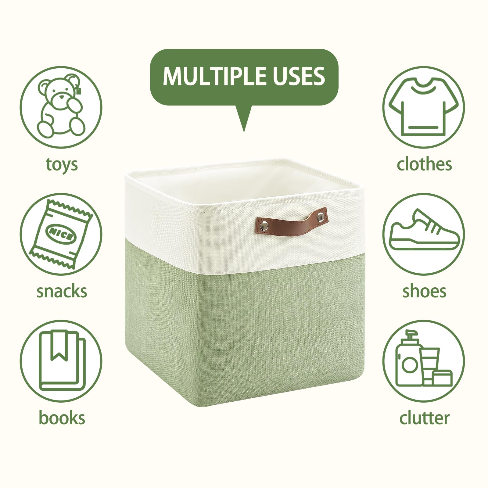 Patvingot 13 Inch Cube Storage Bins,Set Of 4 , Foldable Storage Basket With Pu Handles For Organizing Home, Closet, Clothes, Toy